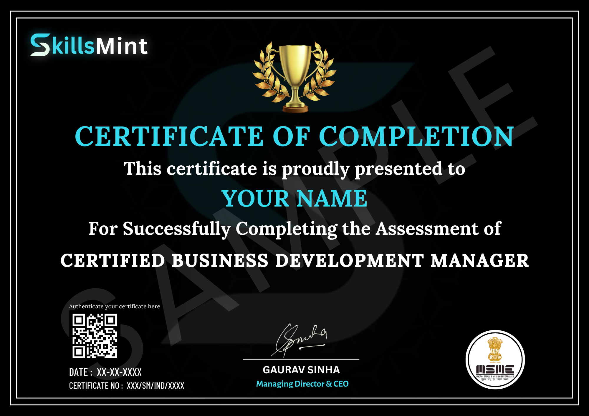 Sample certificate preview