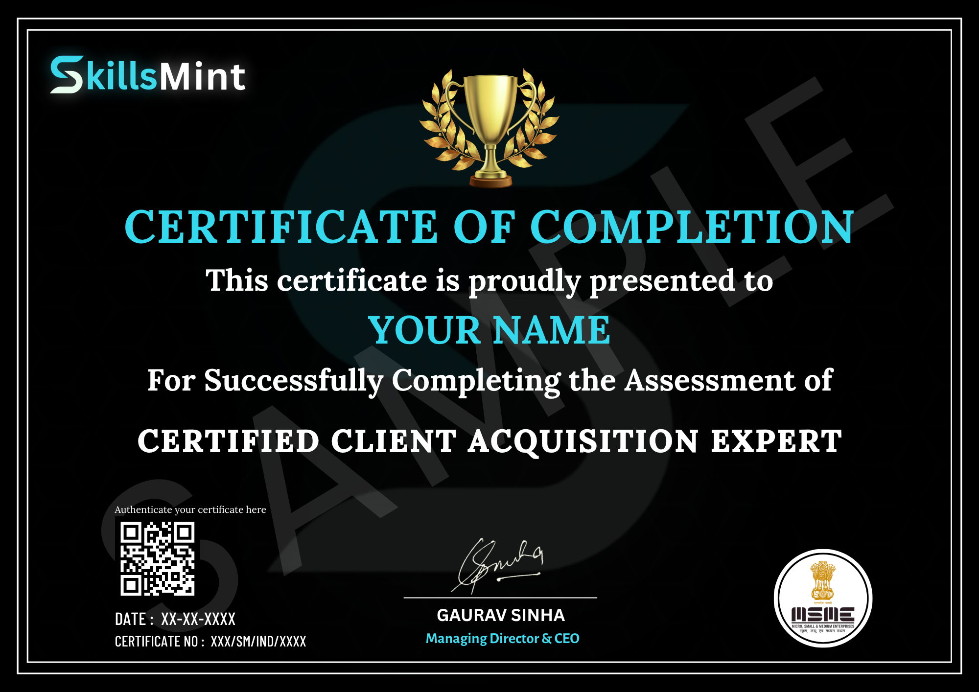 Sample certificate preview