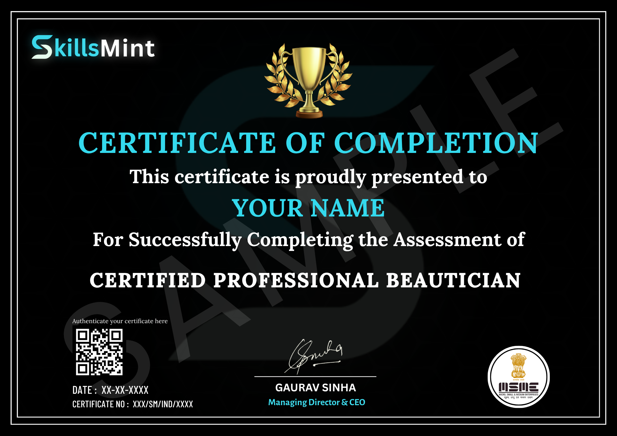 Sample certificate preview