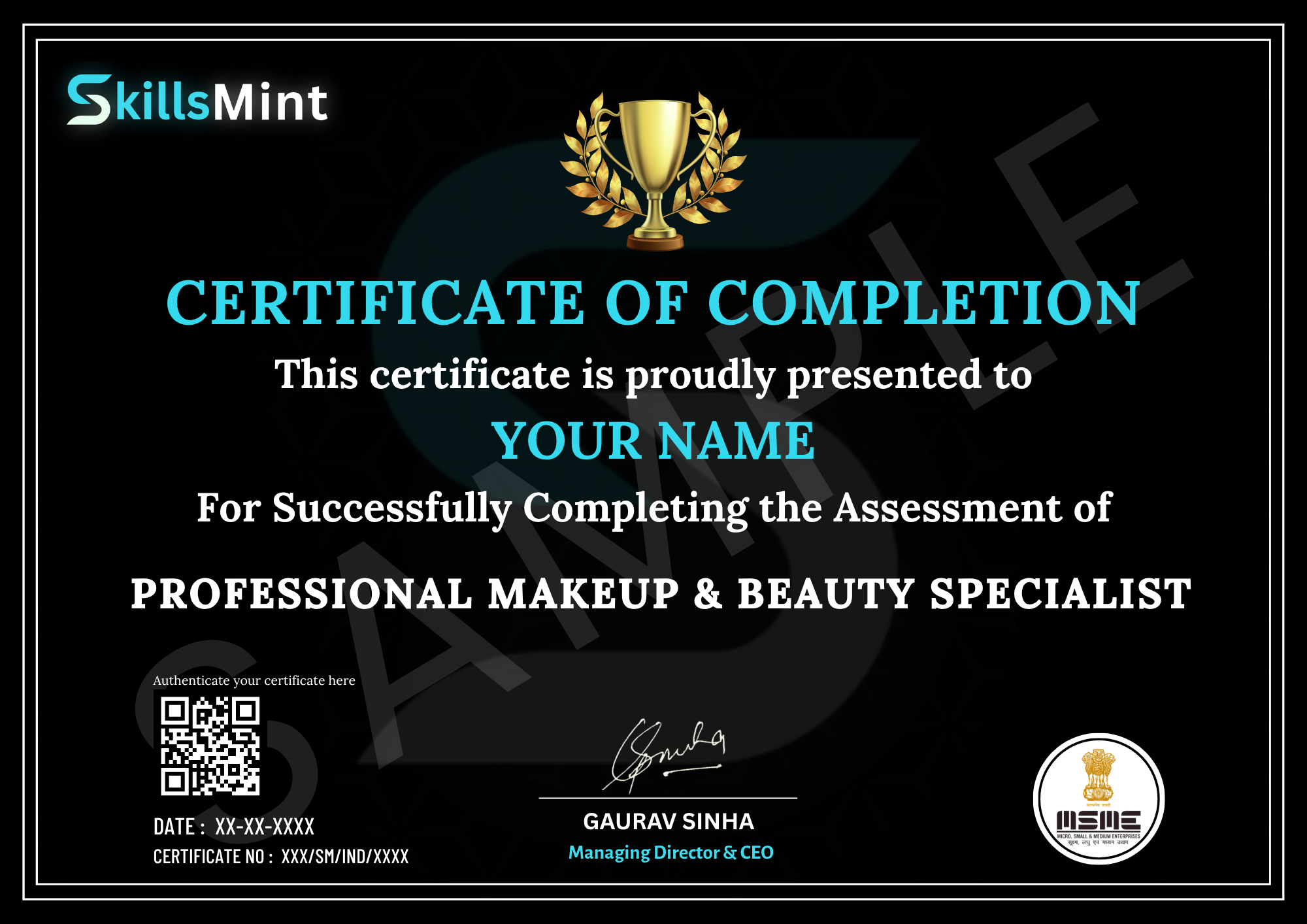 Sample certificate preview