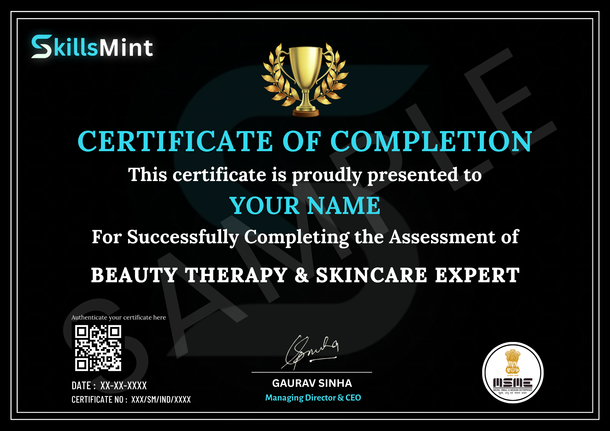 Sample certificate preview