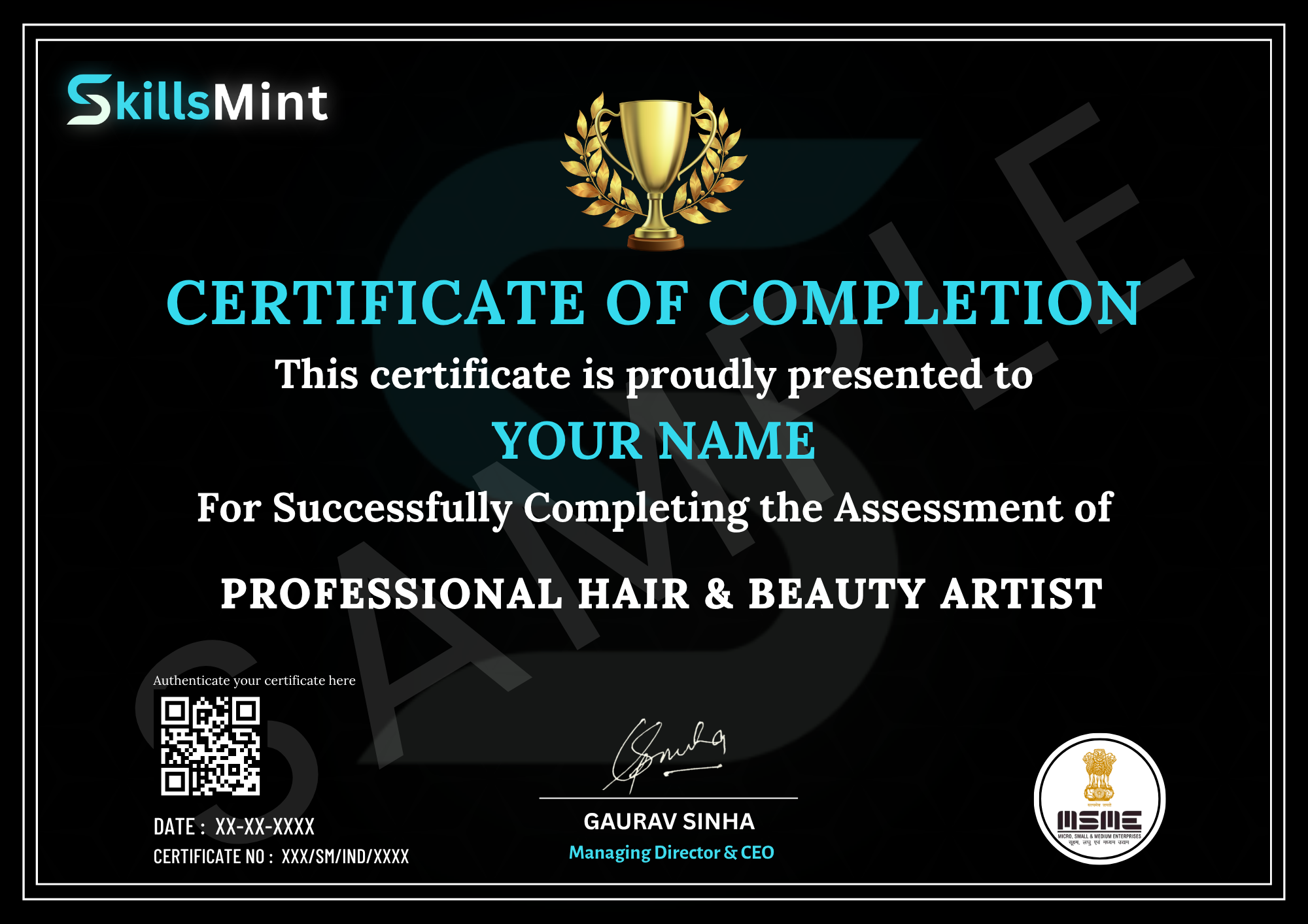 Sample certificate preview