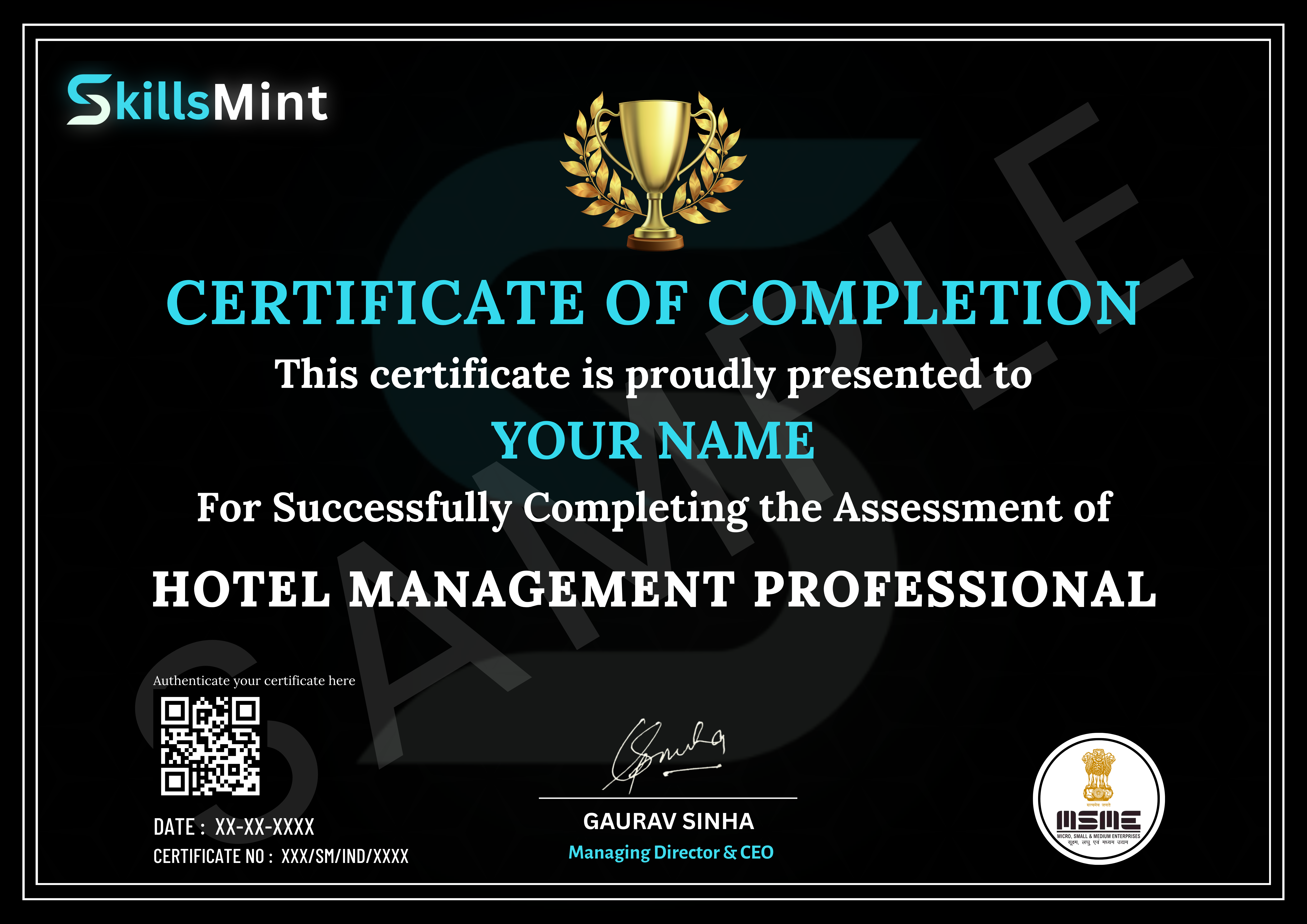 Sample certificate preview