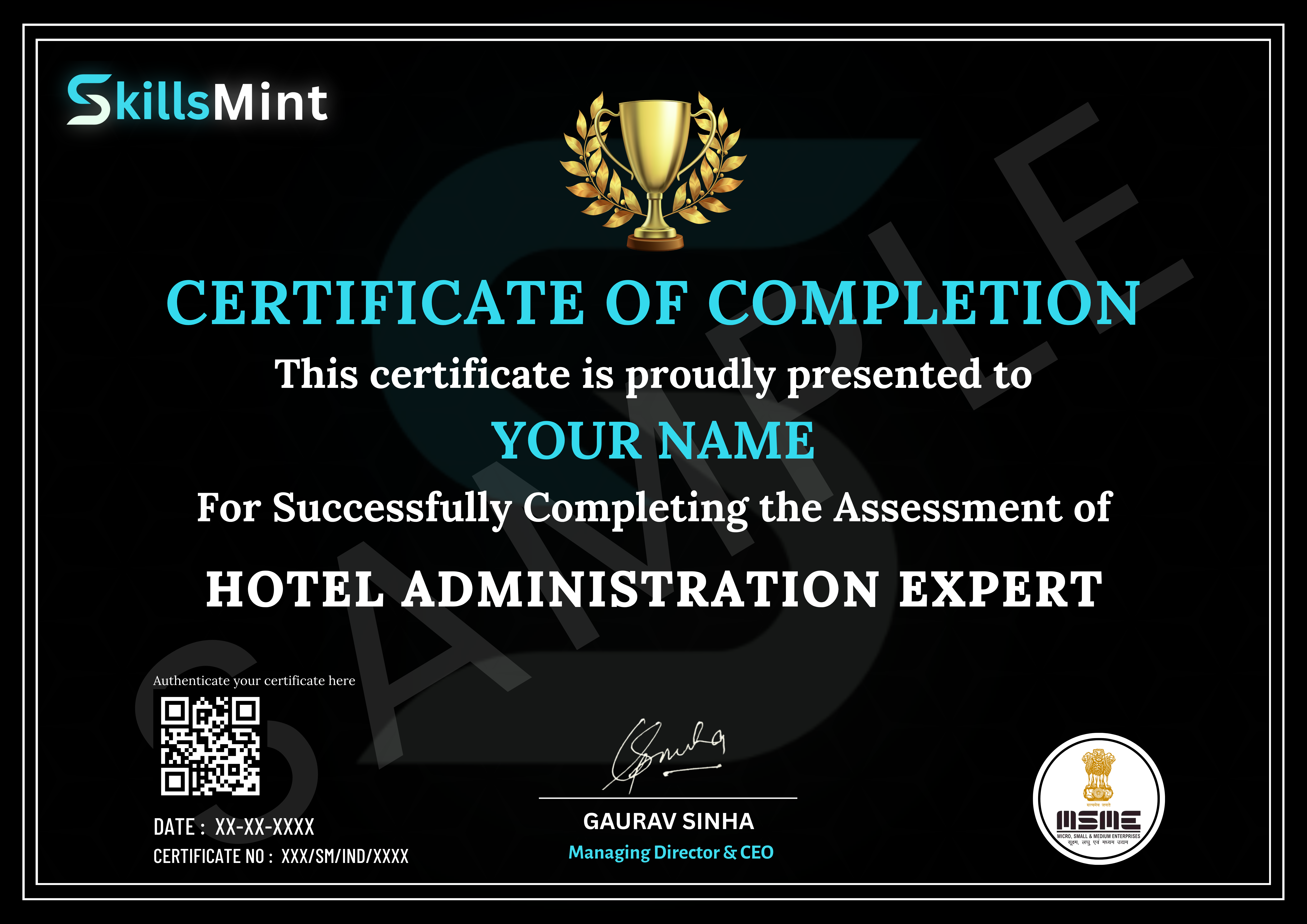 Sample certificate preview