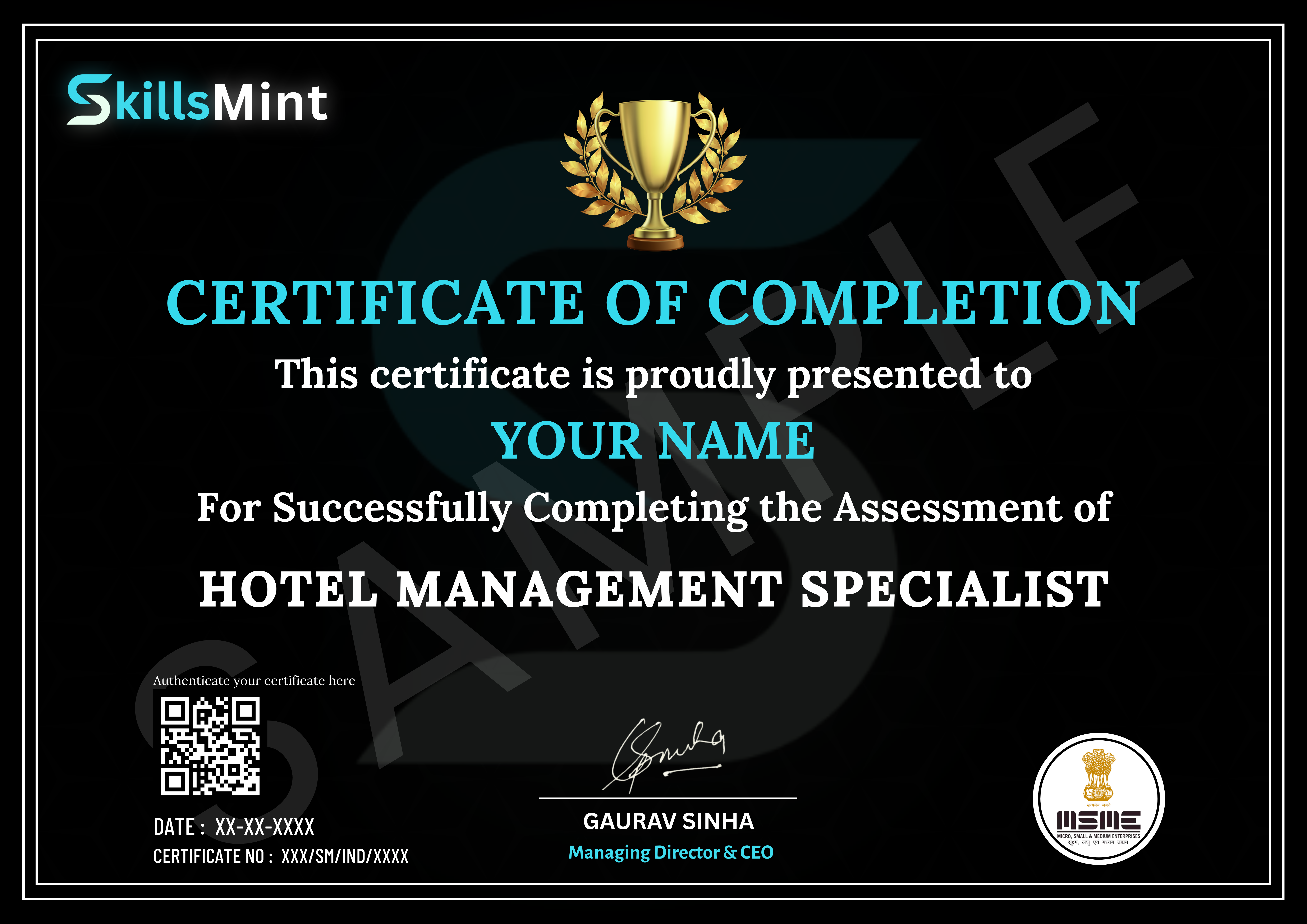 Sample certificate preview