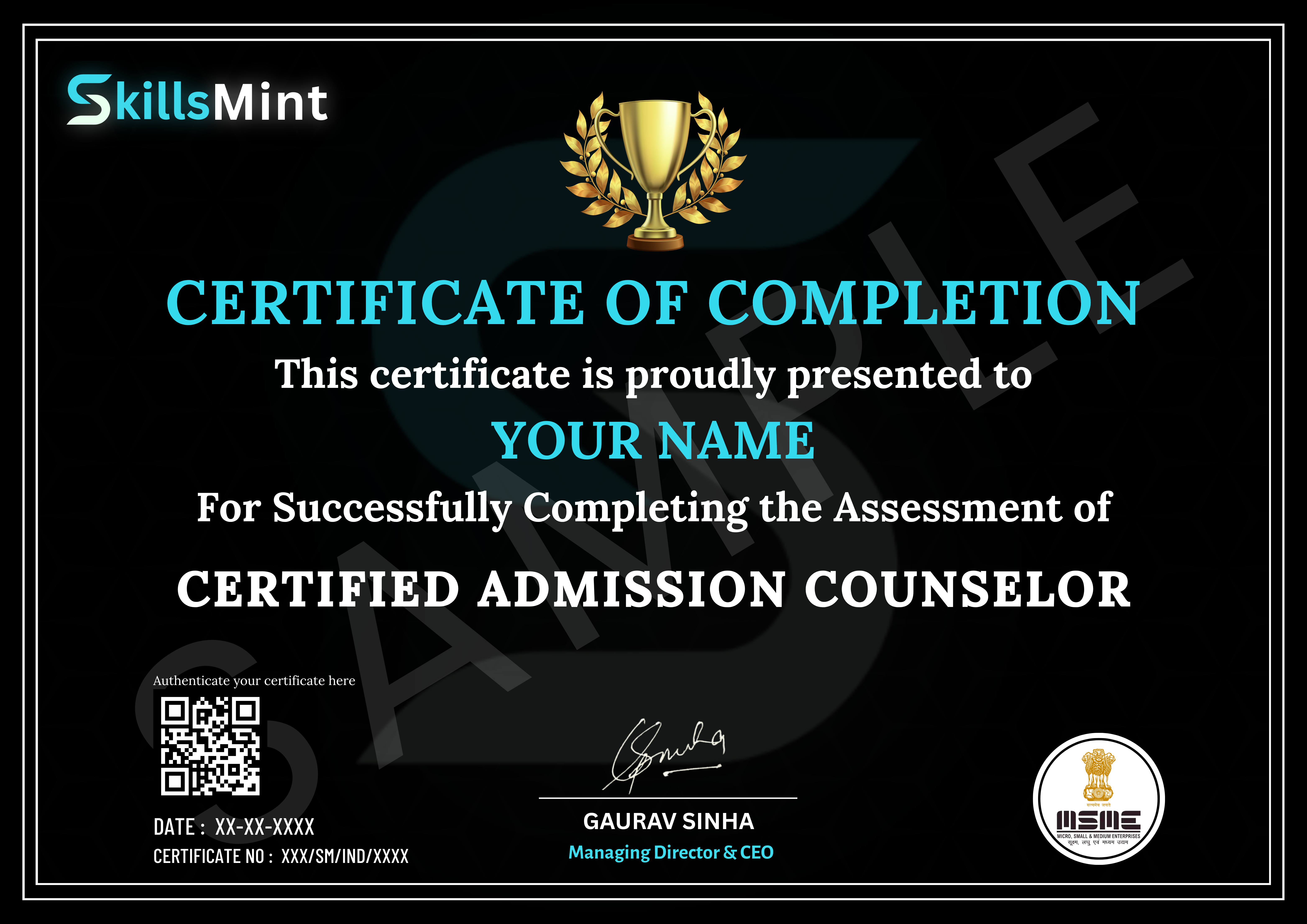 Sample certificate preview