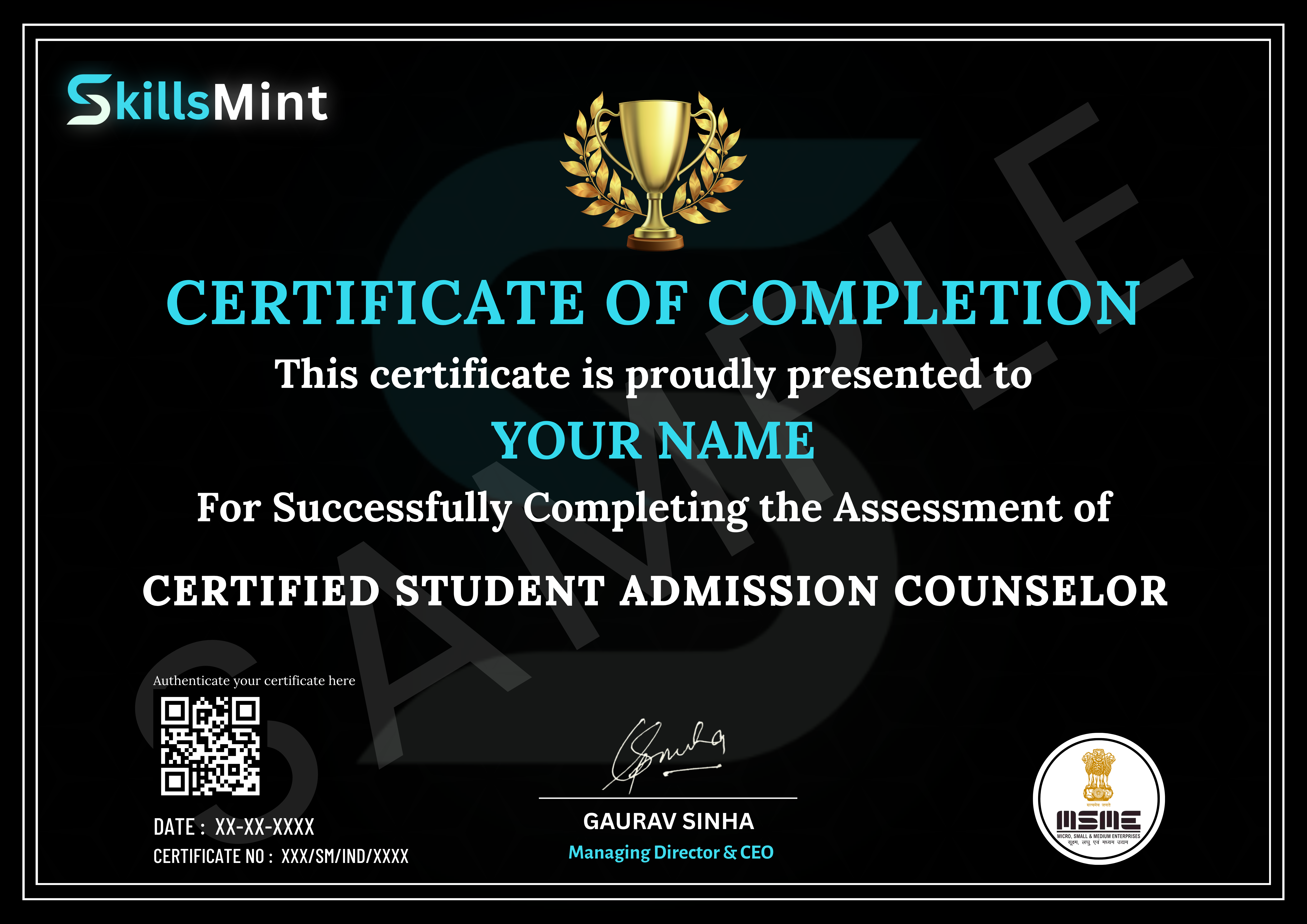 Sample certificate preview