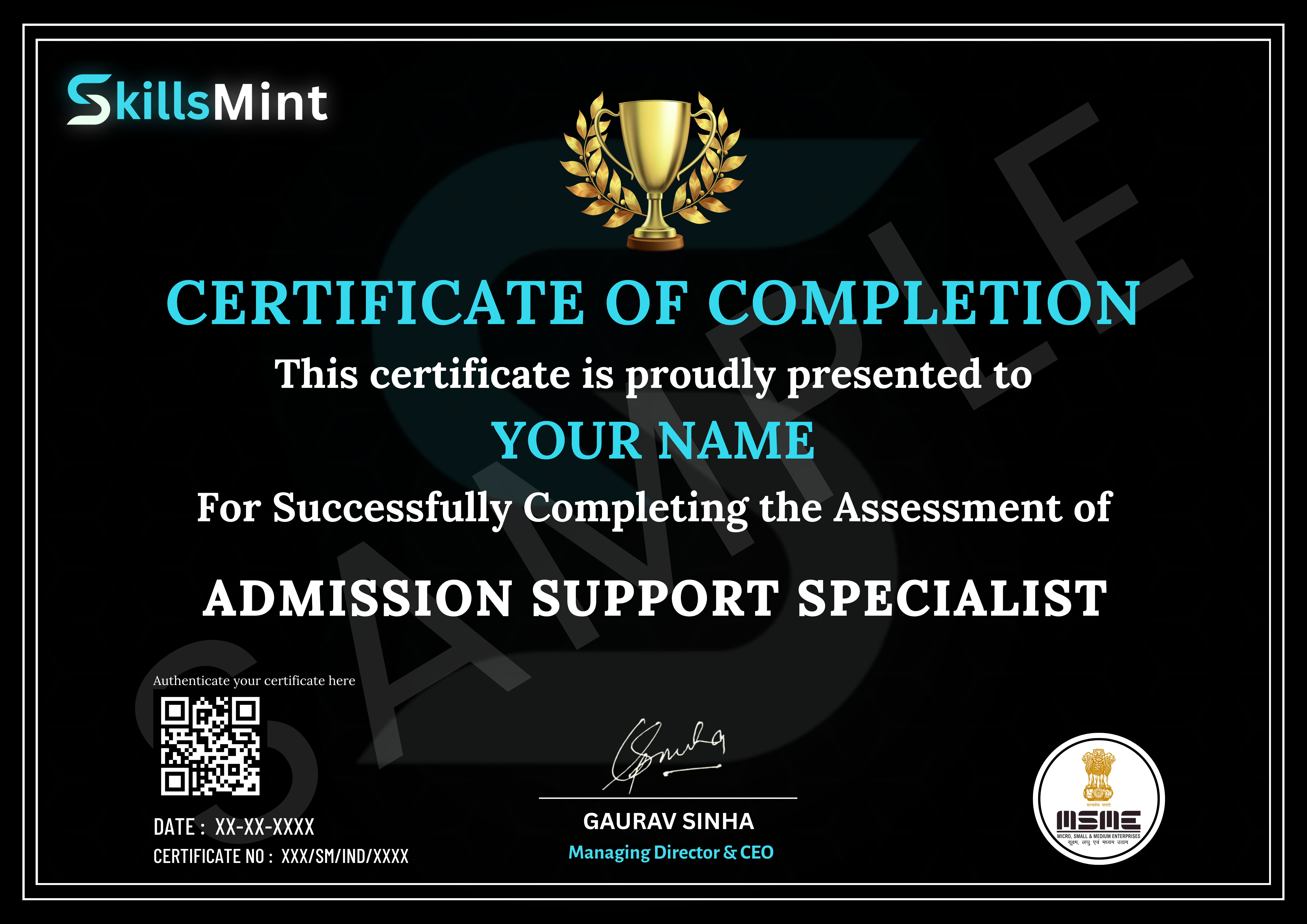 Sample certificate preview