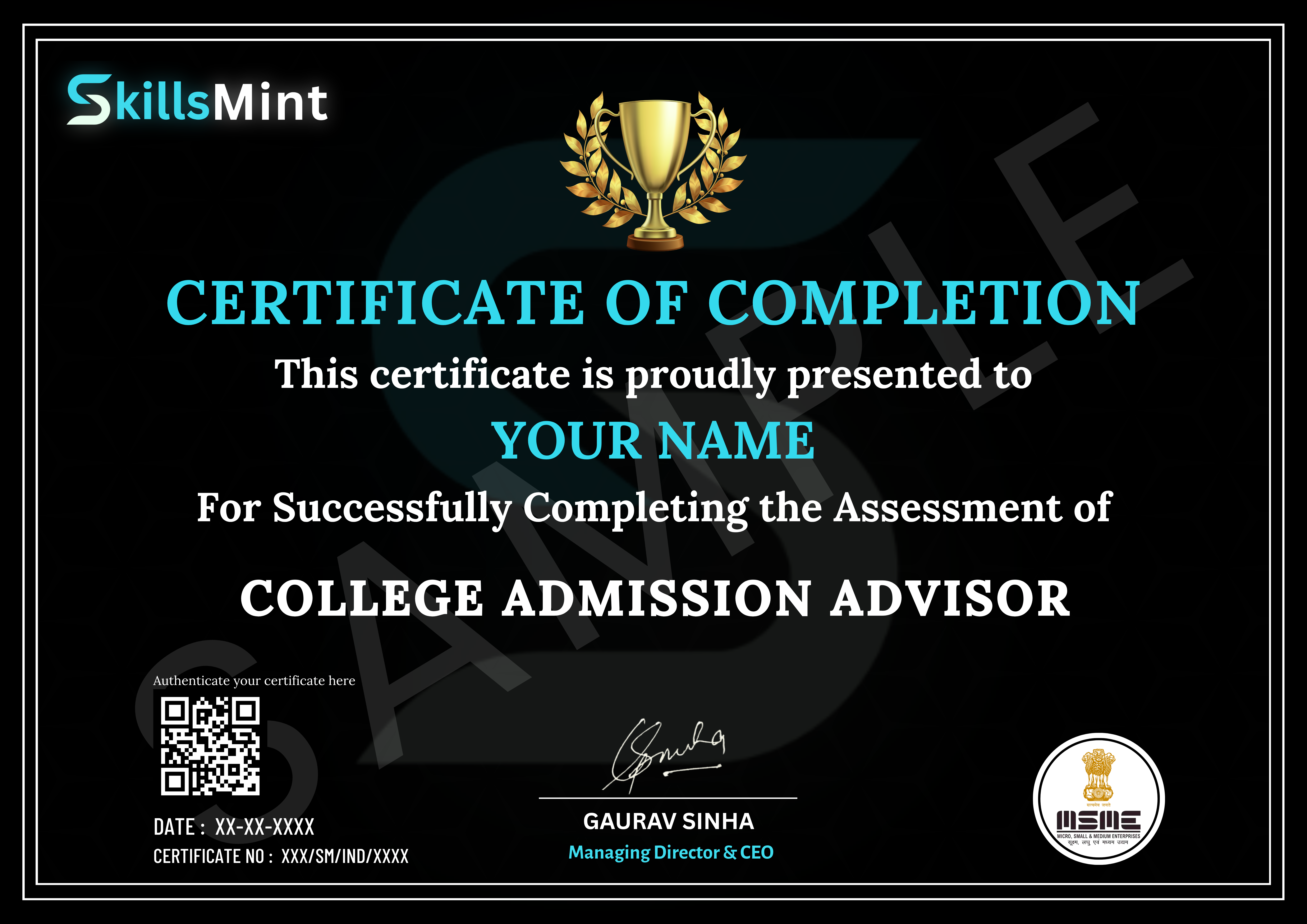 Sample certificate preview
