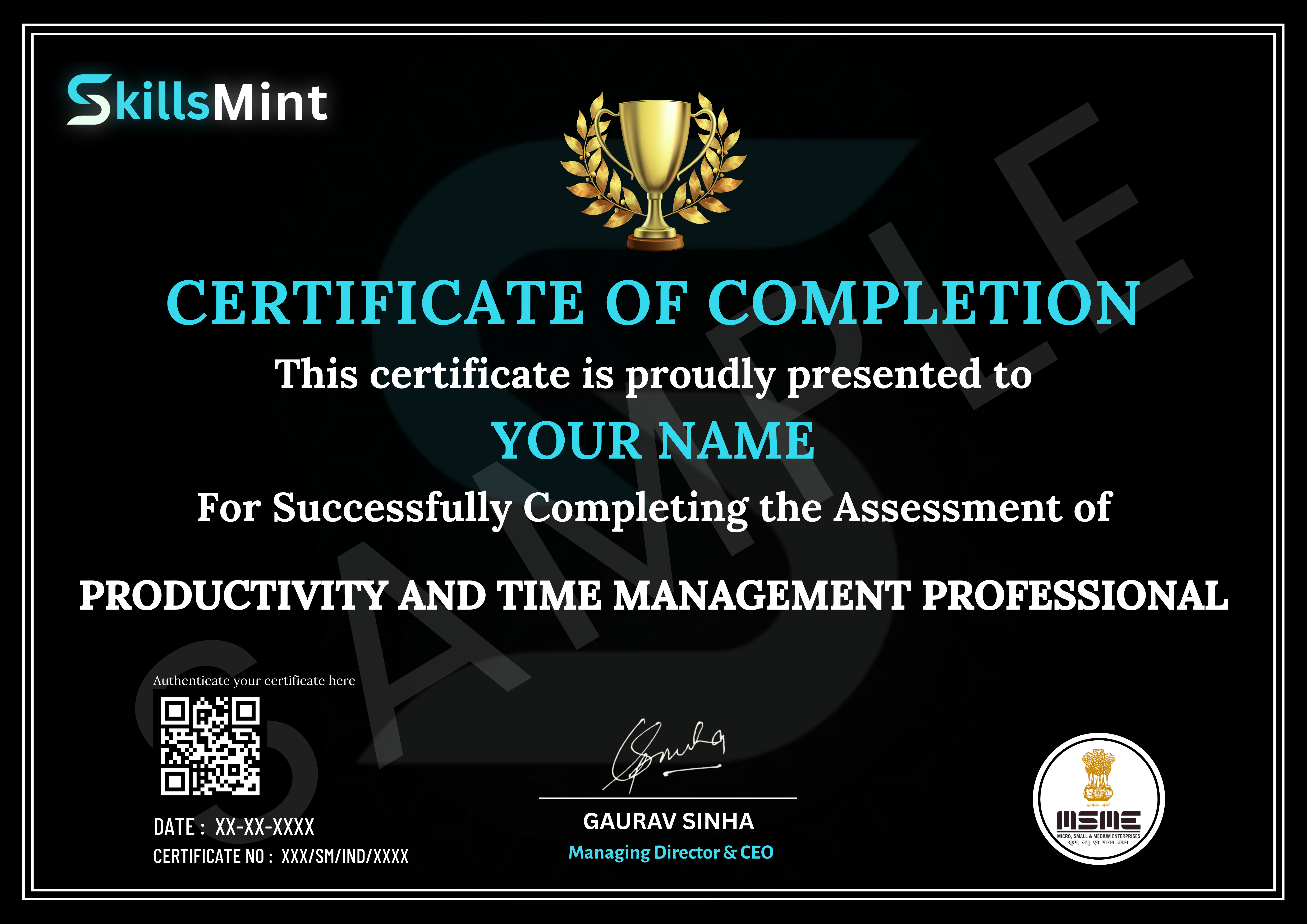 Sample certificate preview