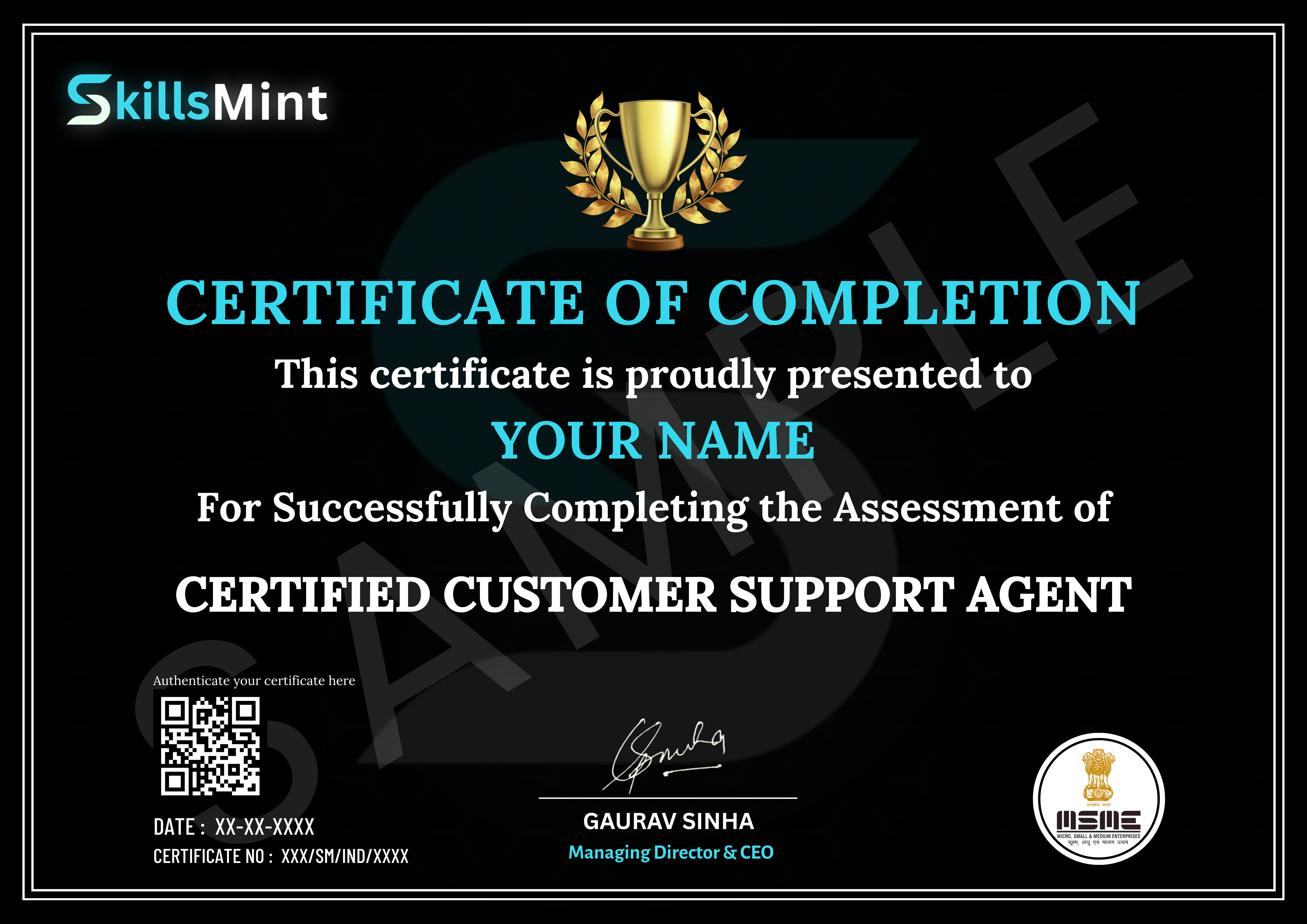 Sample certificate preview