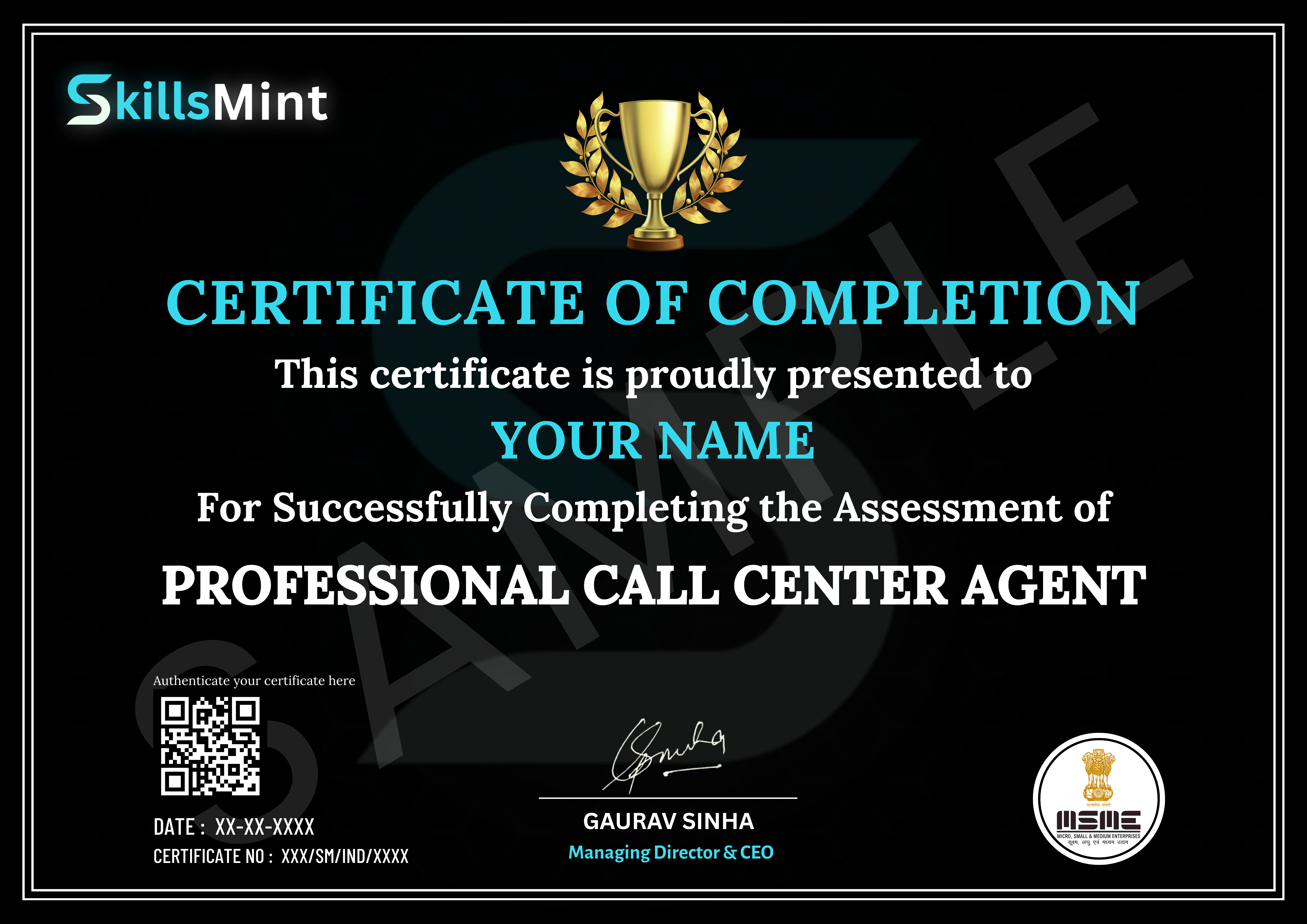 Sample certificate preview