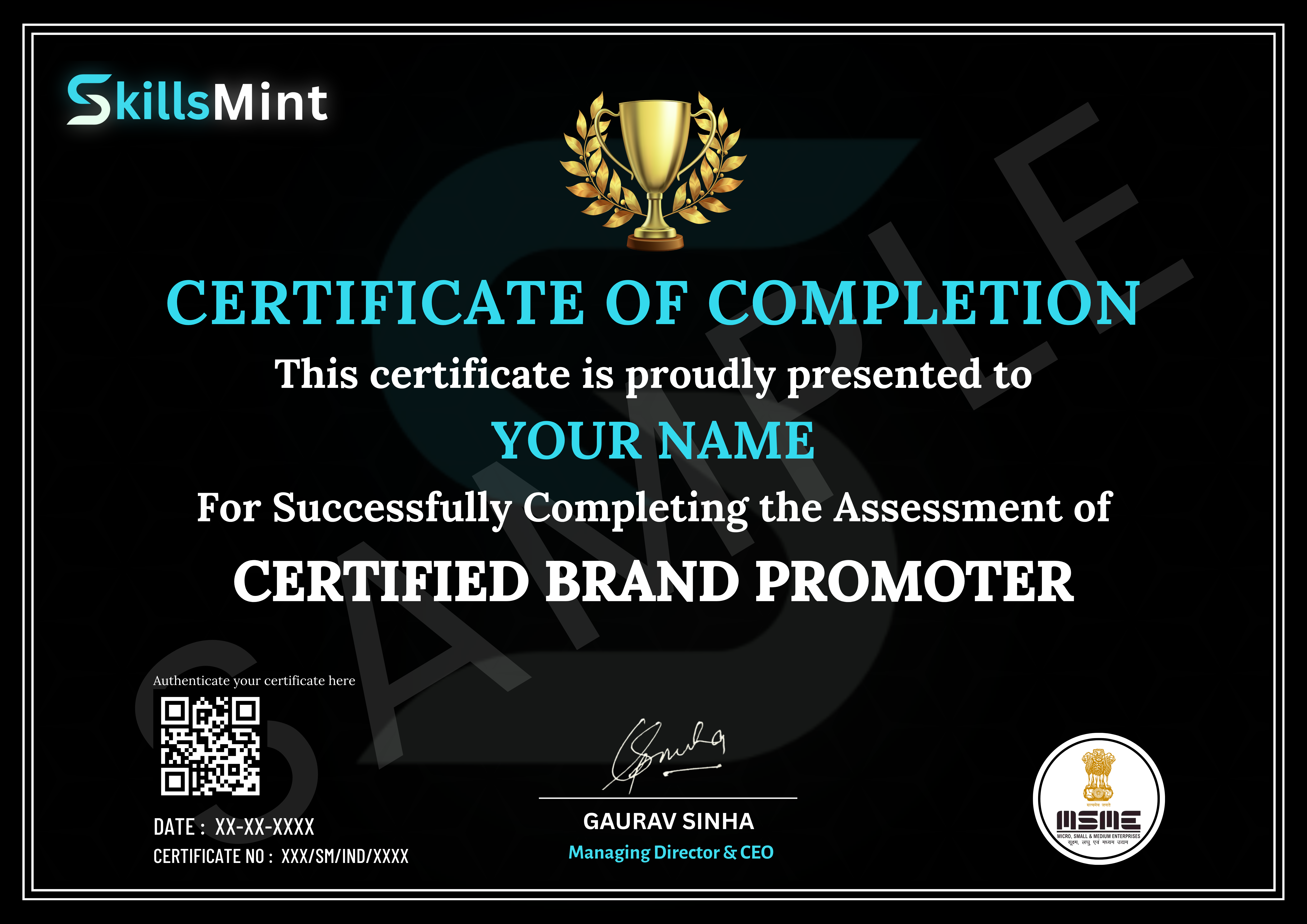 Sample certificate preview