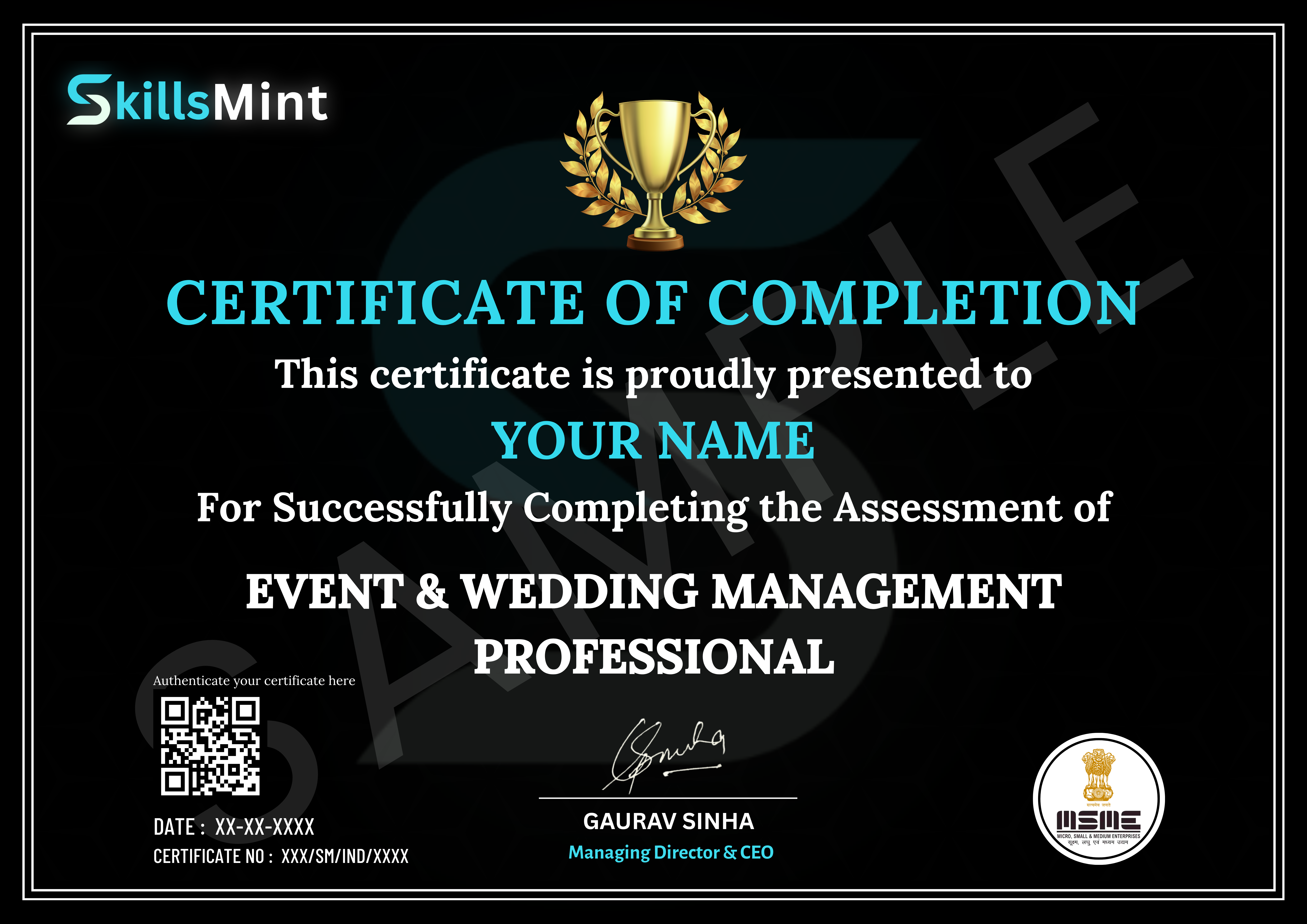 Sample certificate preview