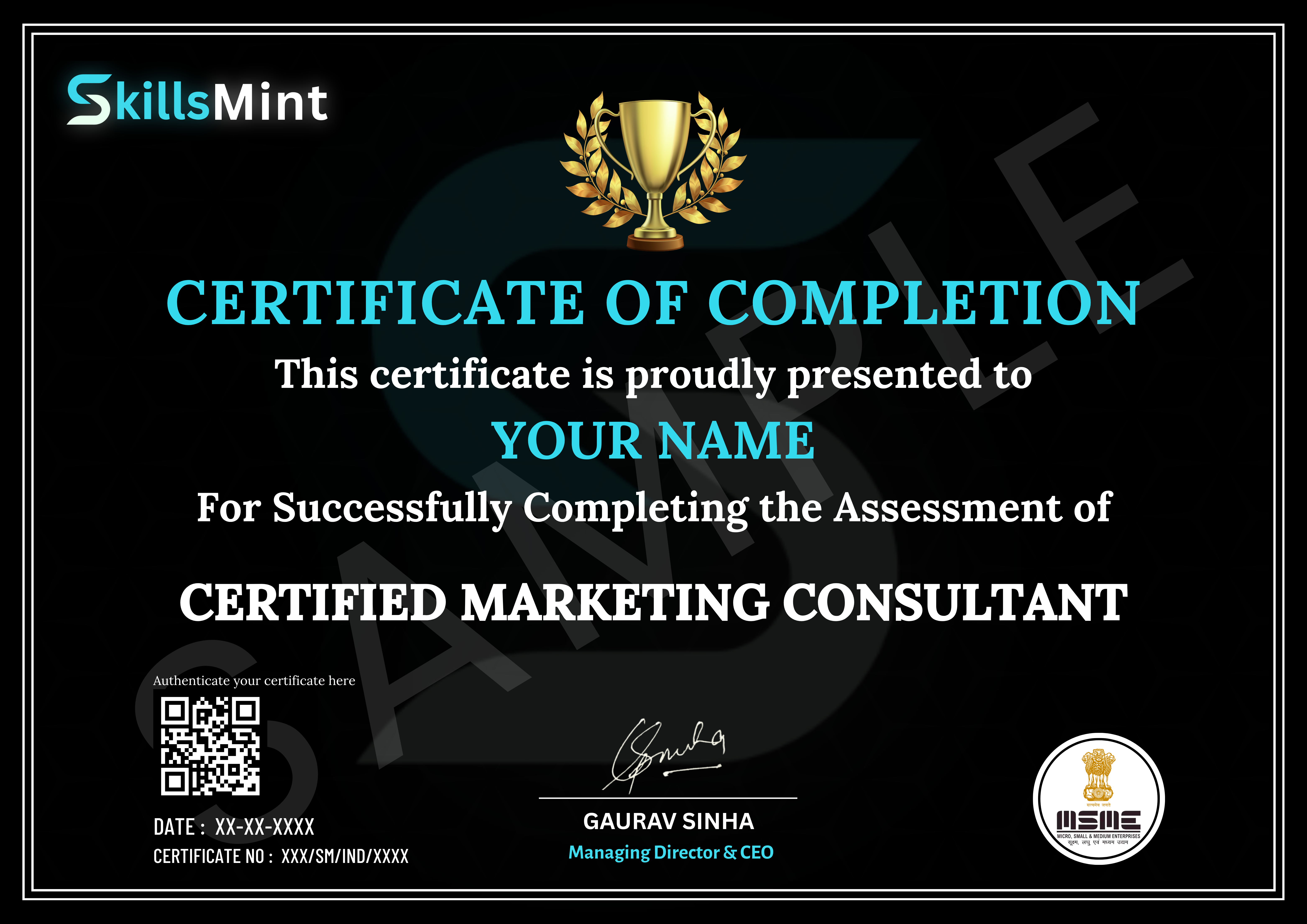 Sample certificate preview