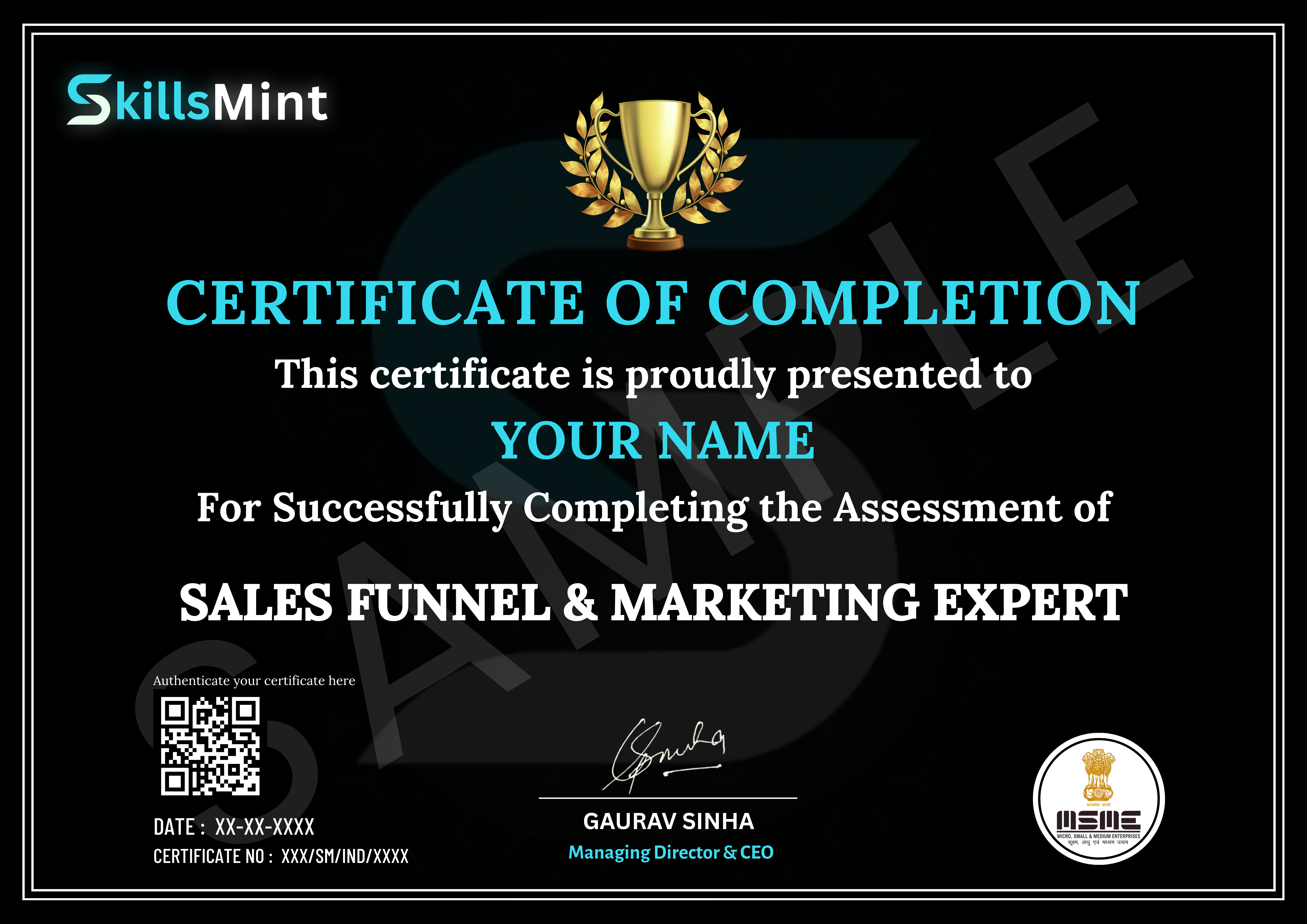 Sample certificate preview