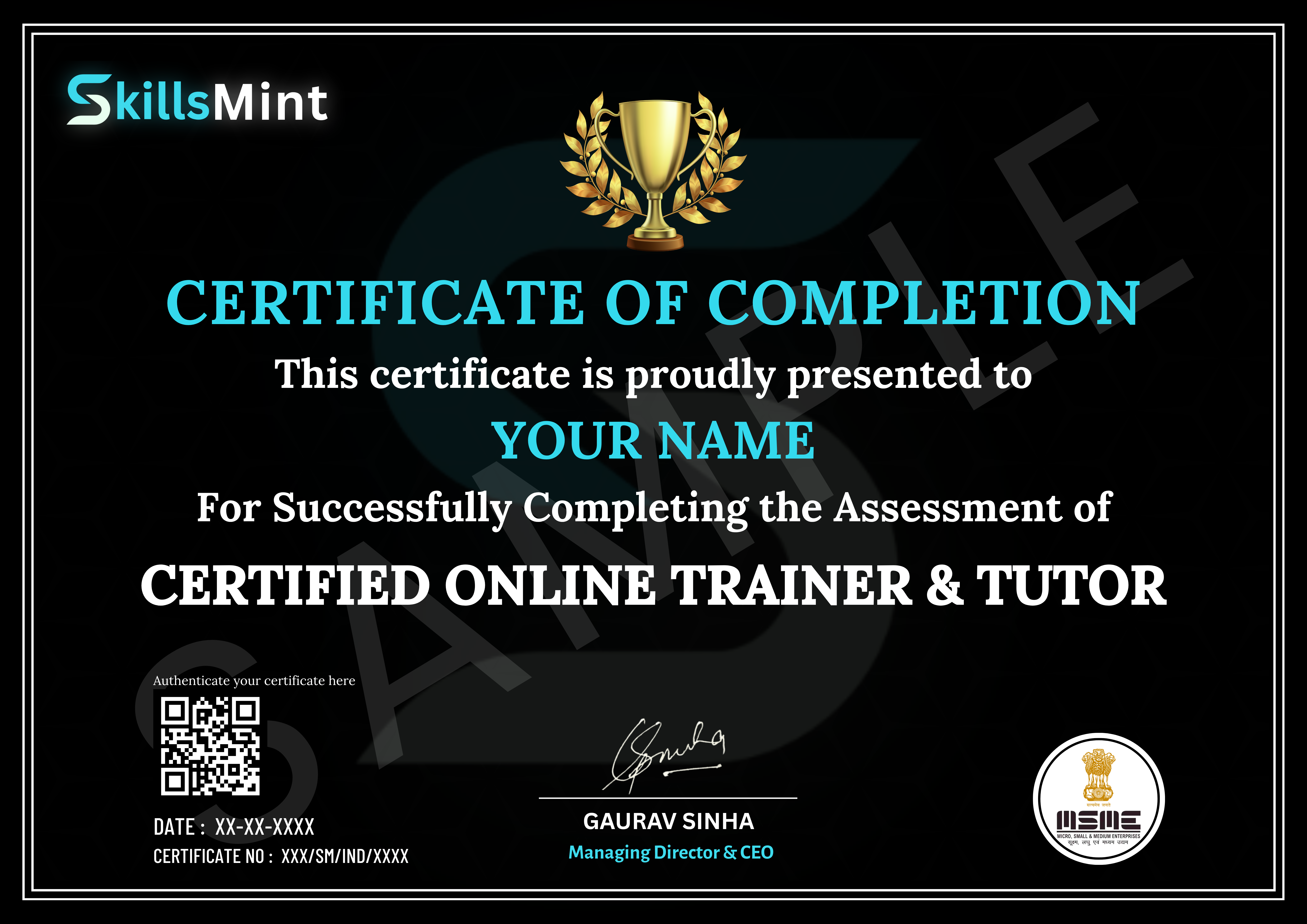 Sample certificate preview