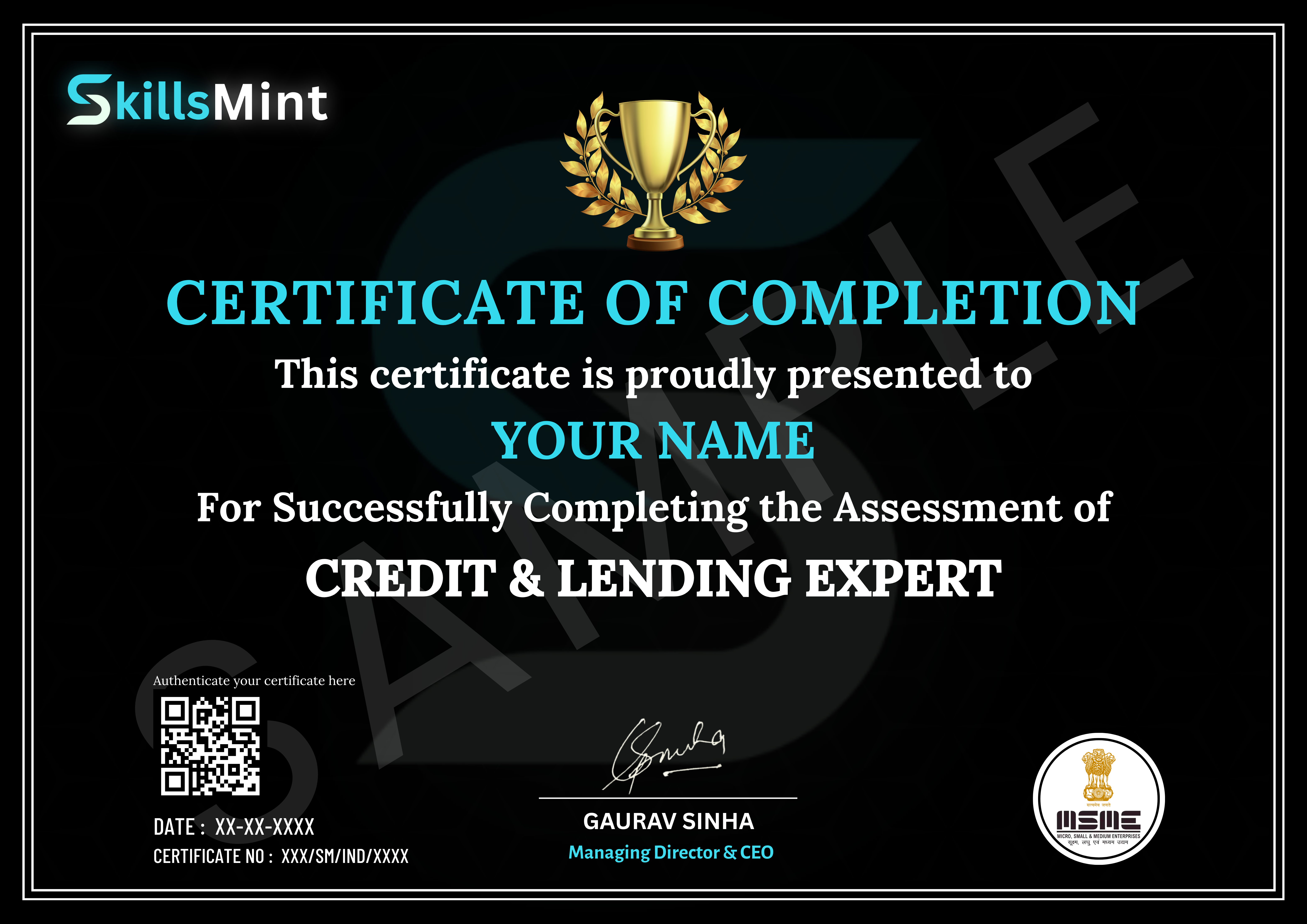 Sample certificate preview