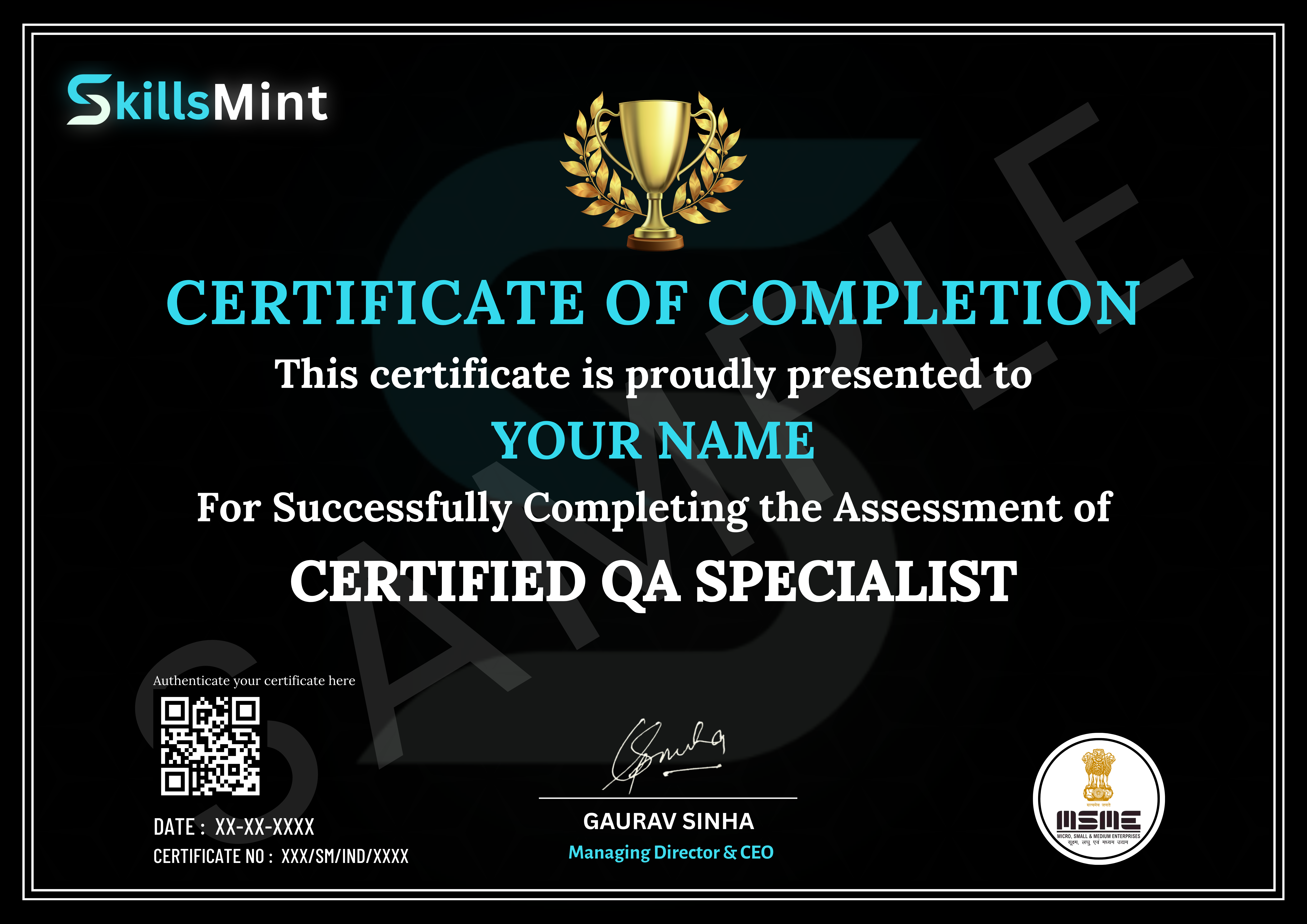 Sample certificate preview
