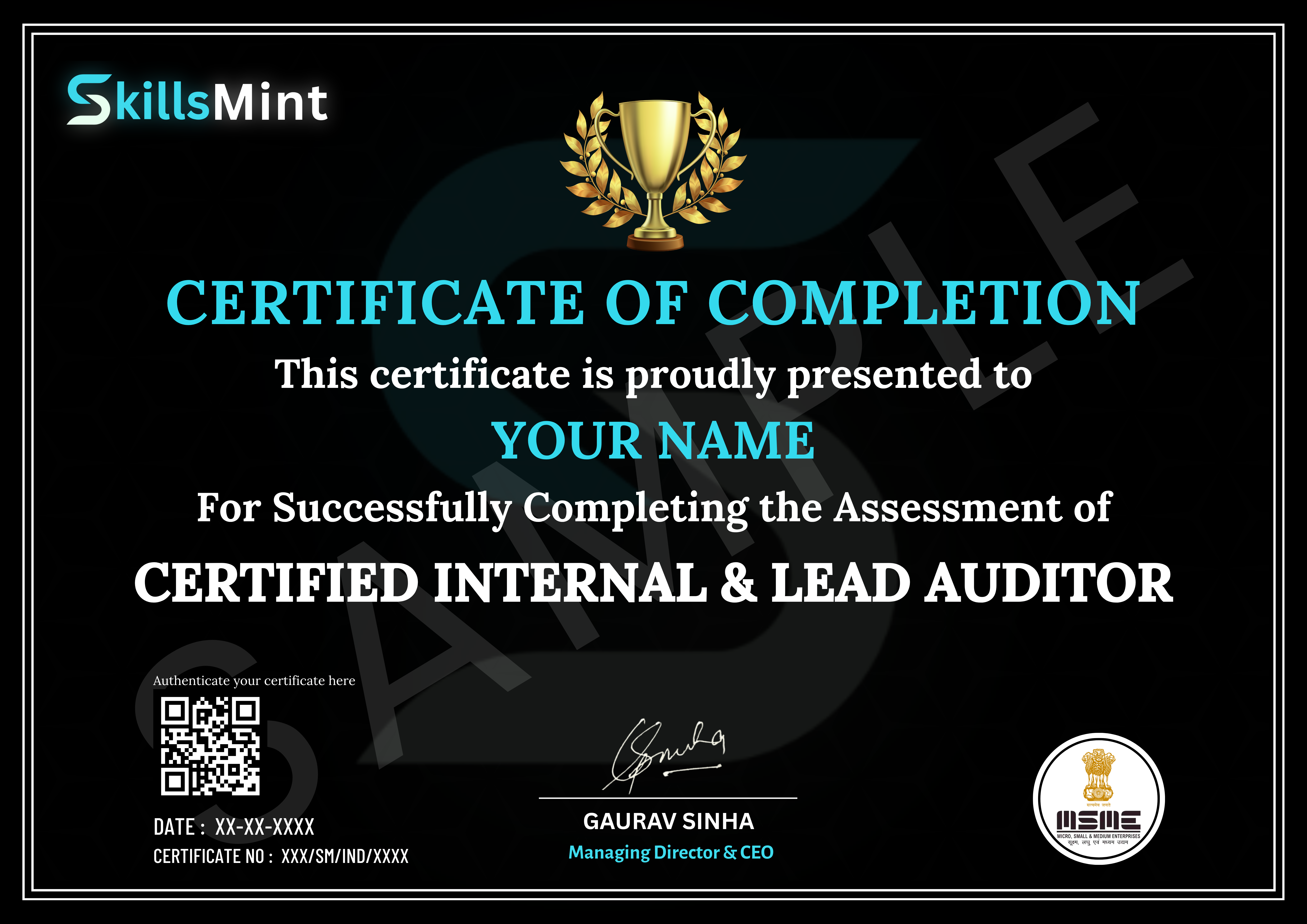 Sample certificate preview
