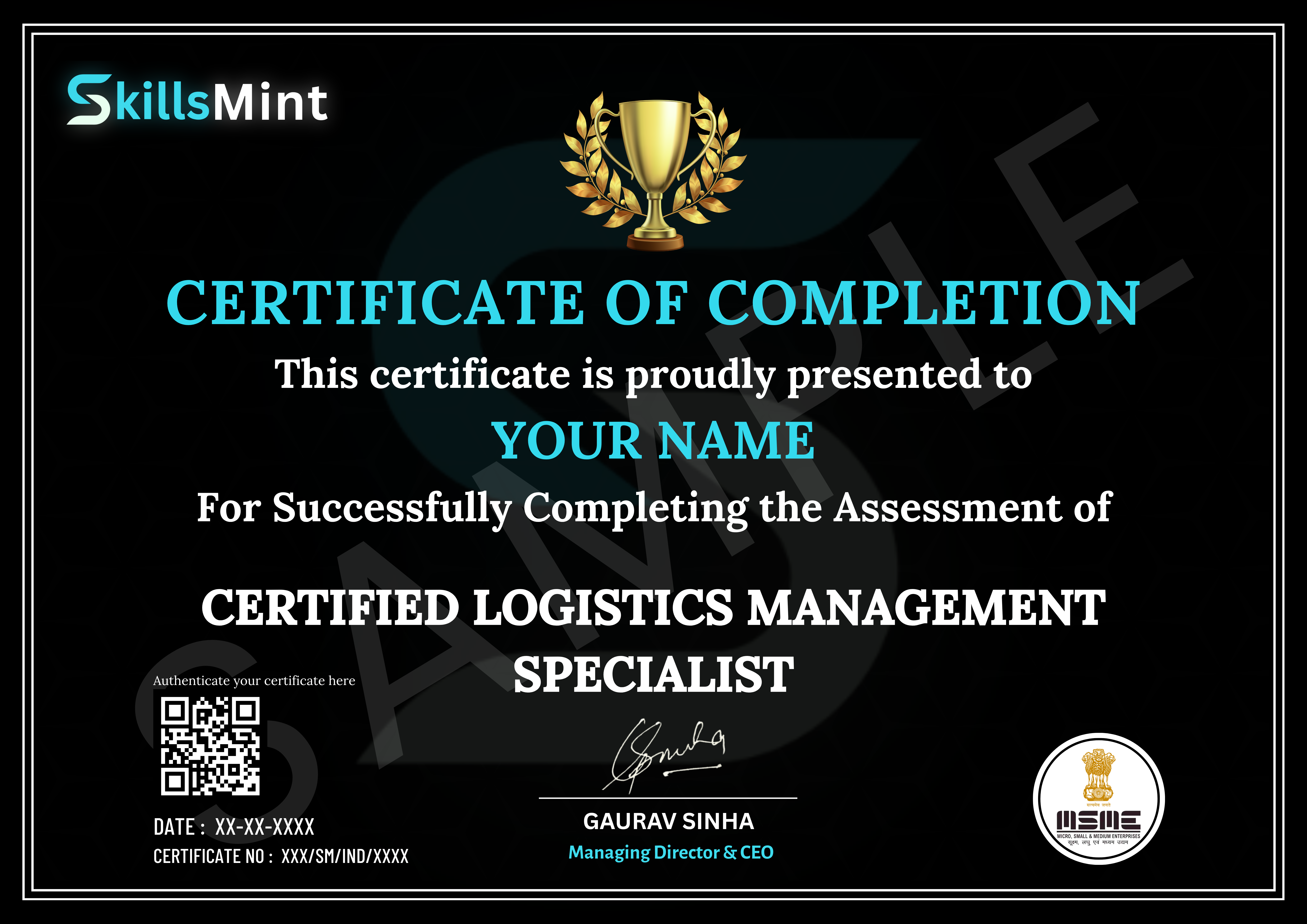 Sample certificate preview