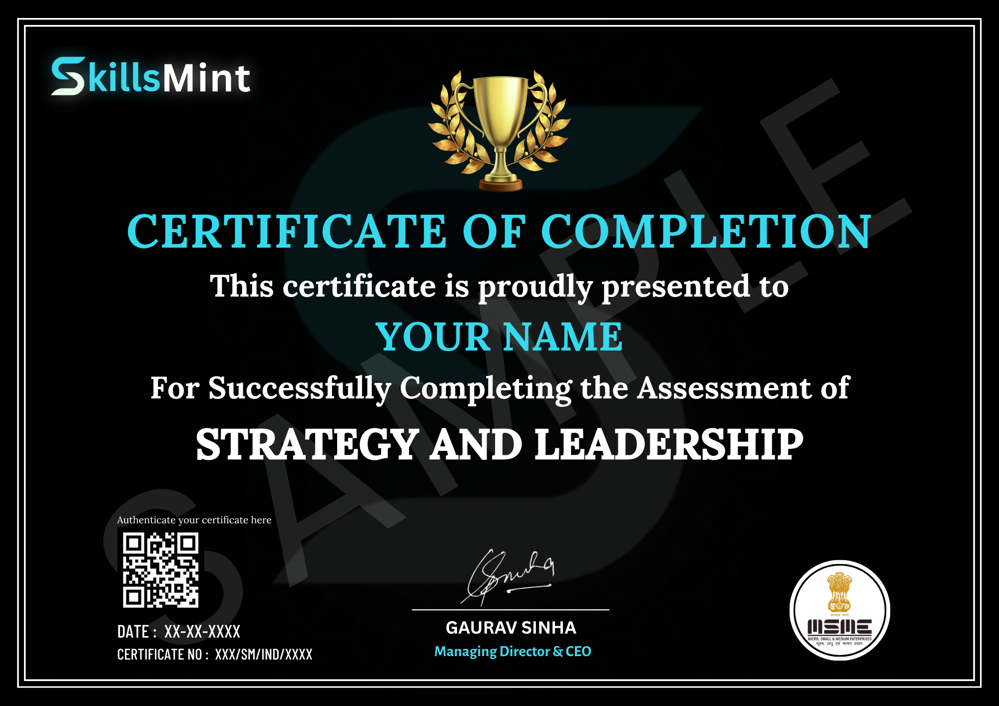Sample certificate preview