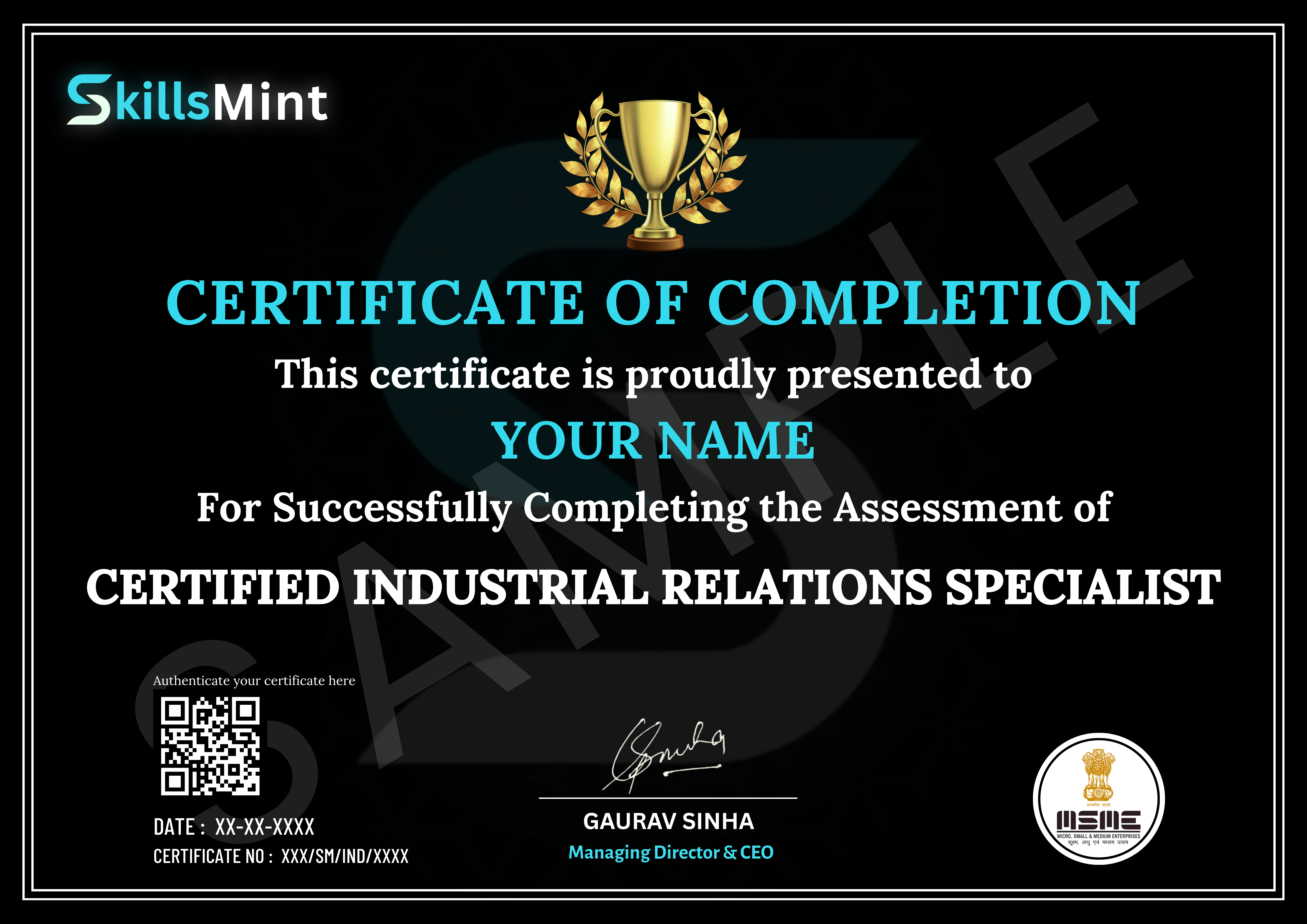 Sample certificate preview