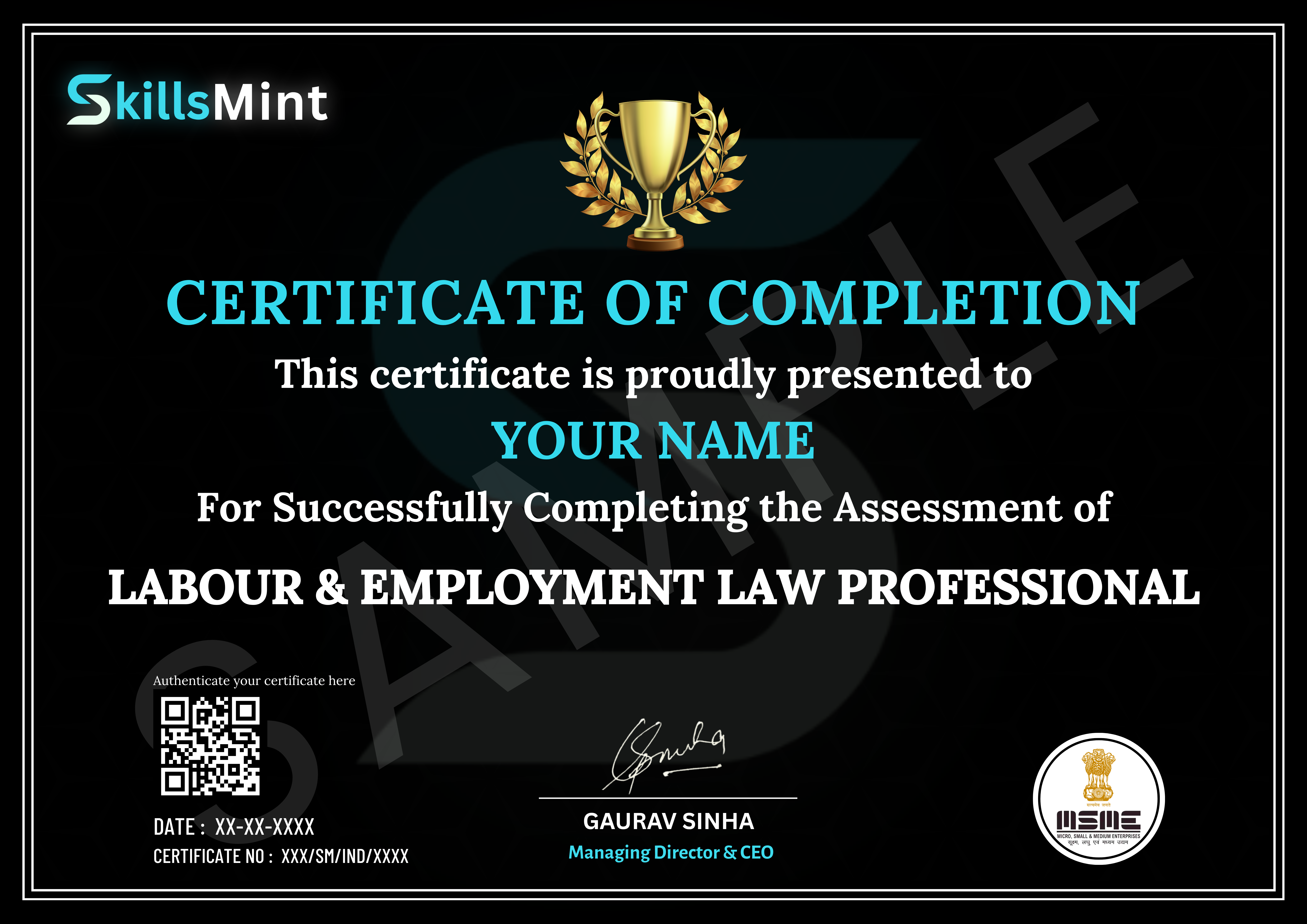 Sample certificate preview