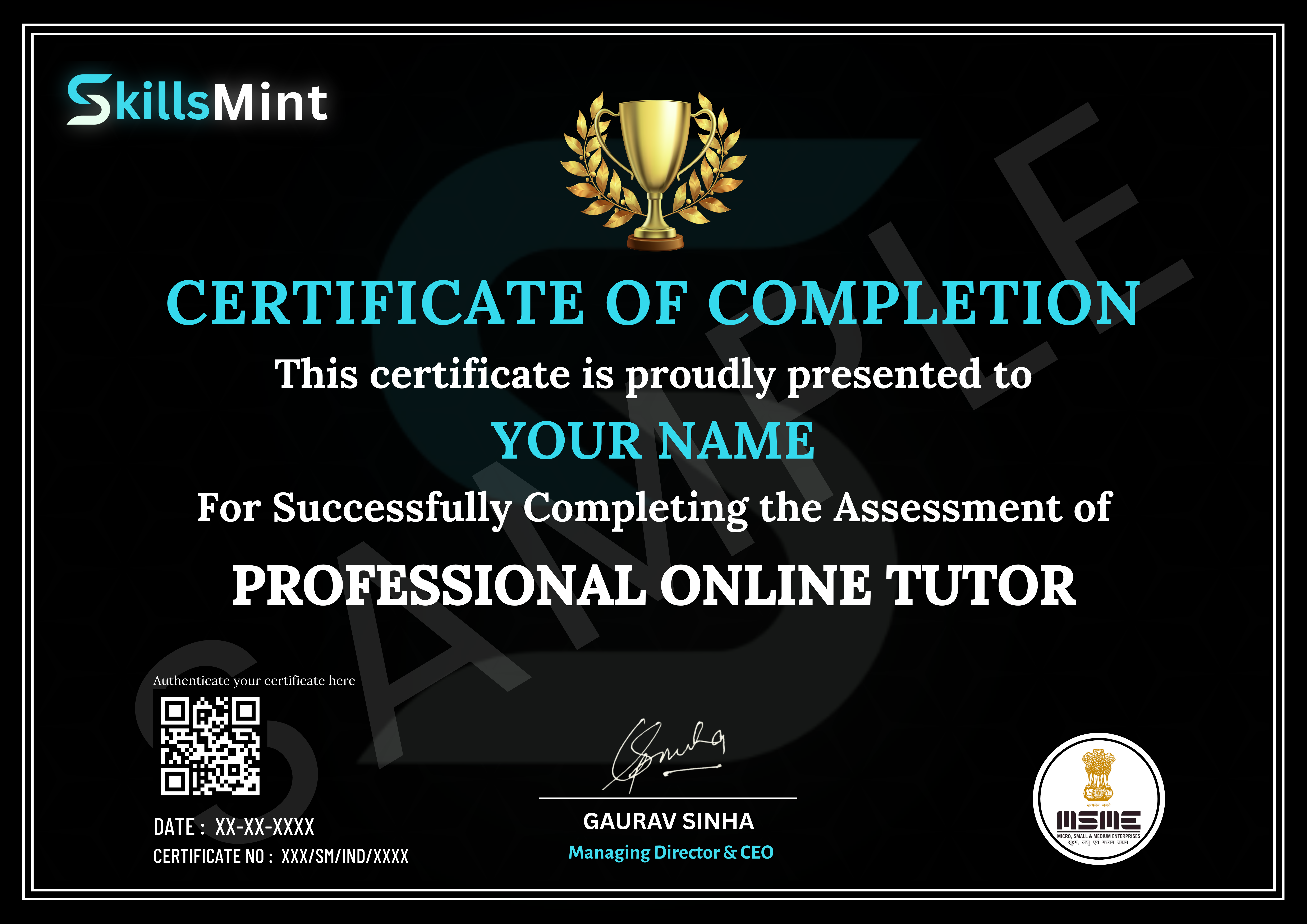 Sample certificate preview