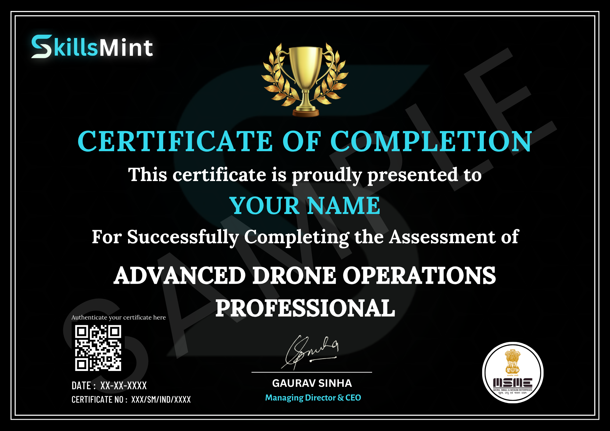 Sample certificate preview