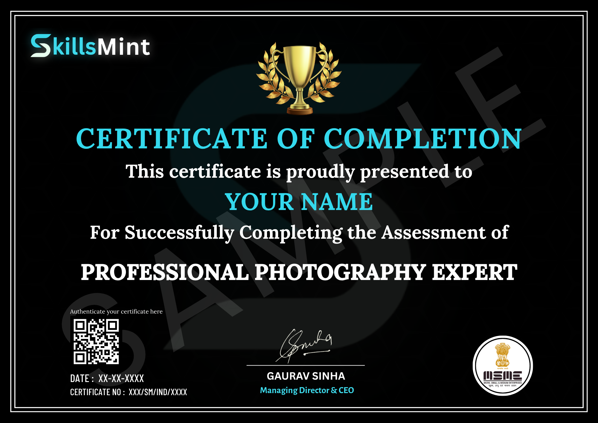 Sample certificate preview
