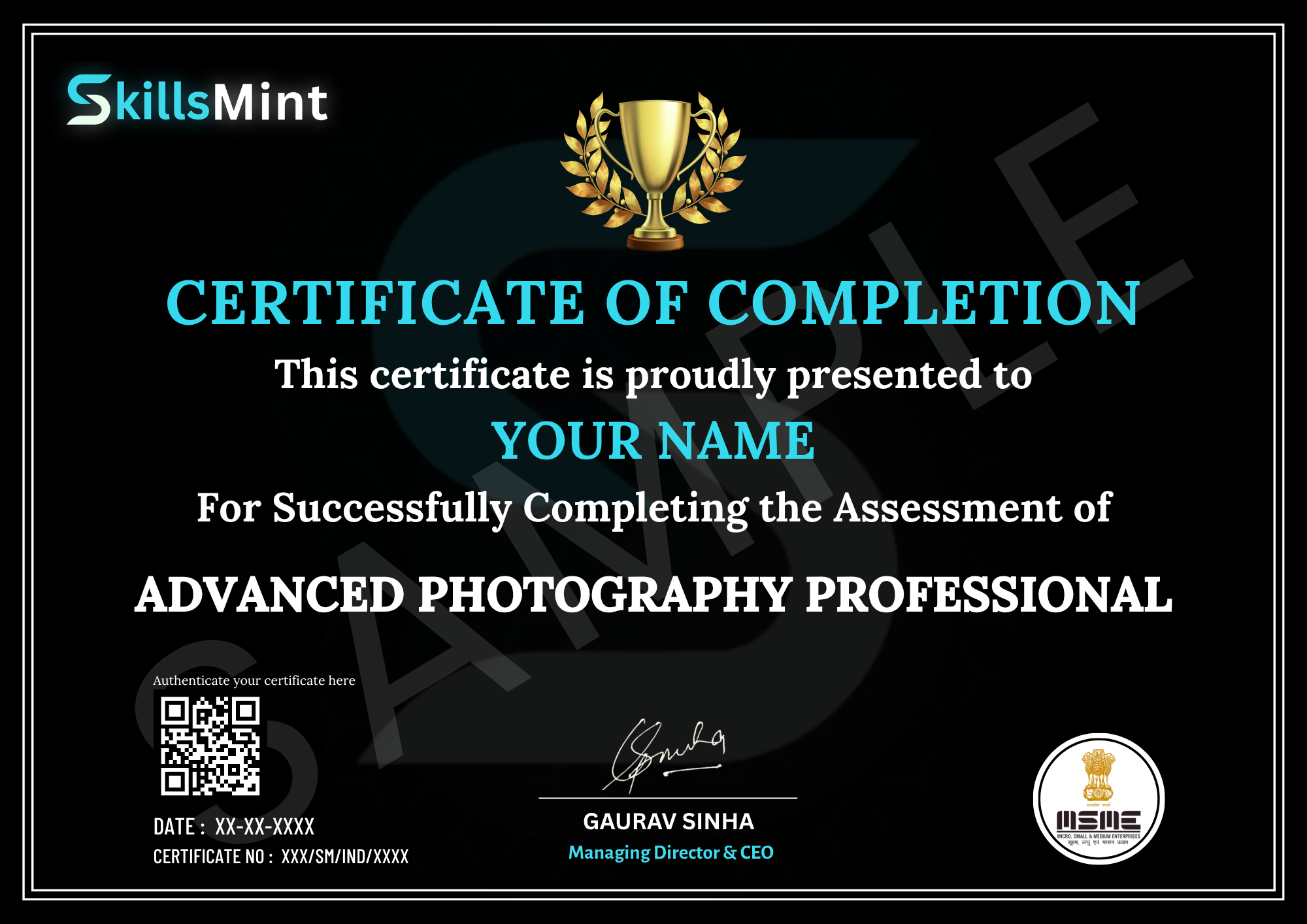 Sample certificate preview