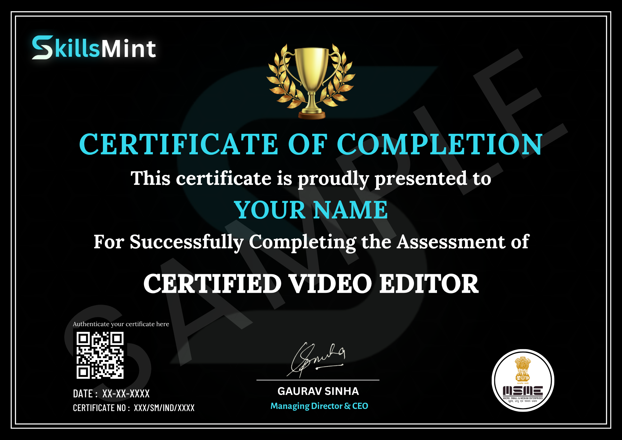 Sample certificate preview