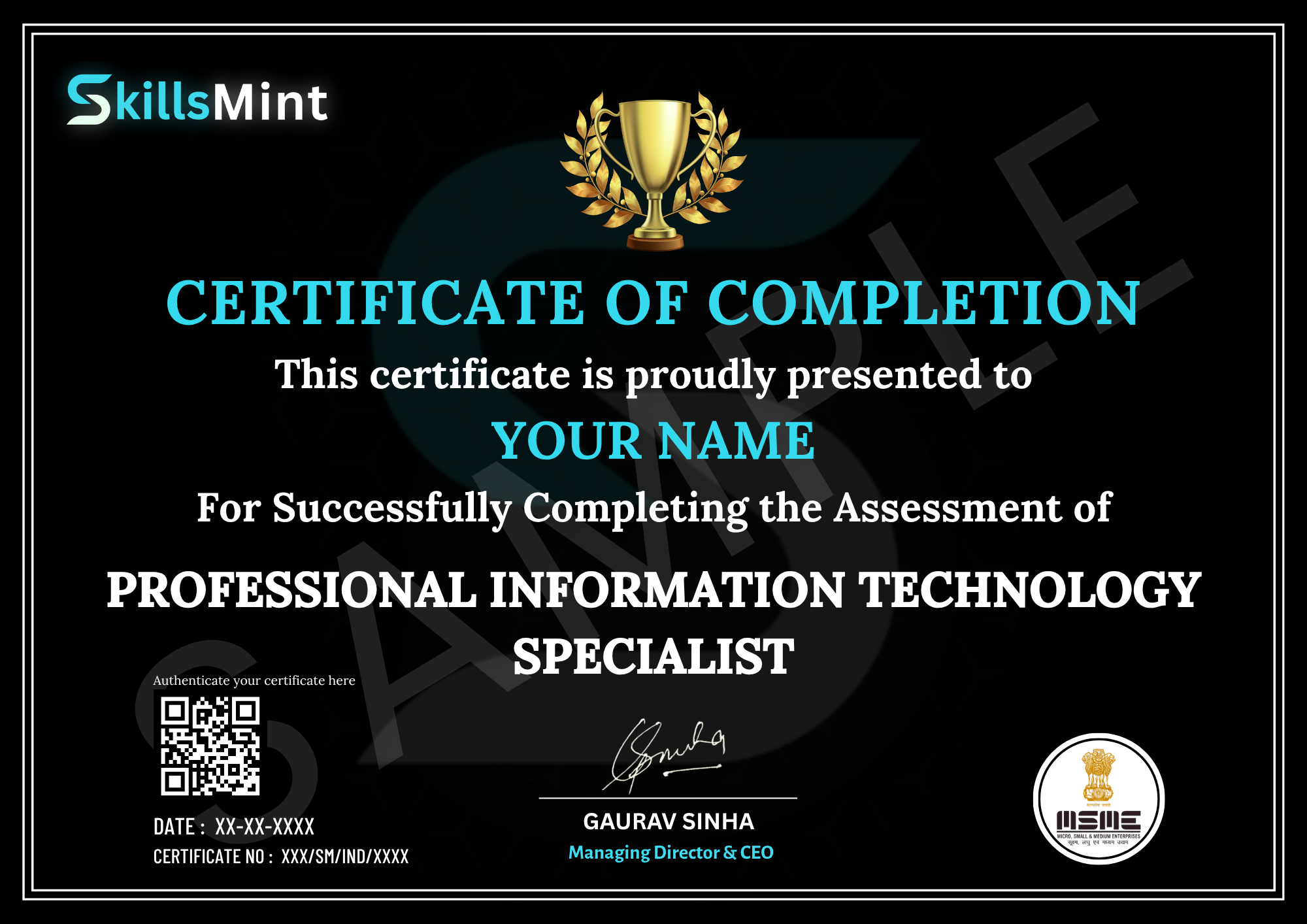 Sample certificate preview