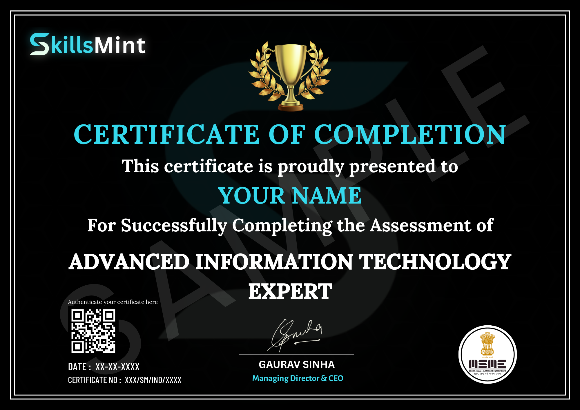 Sample certificate preview