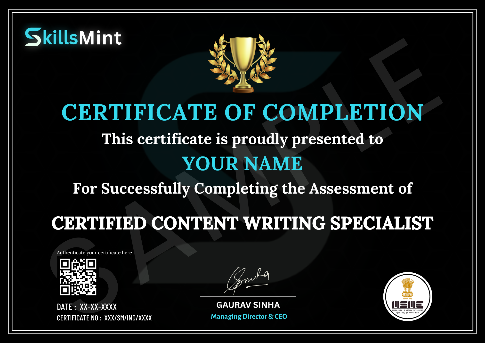 Sample certificate preview