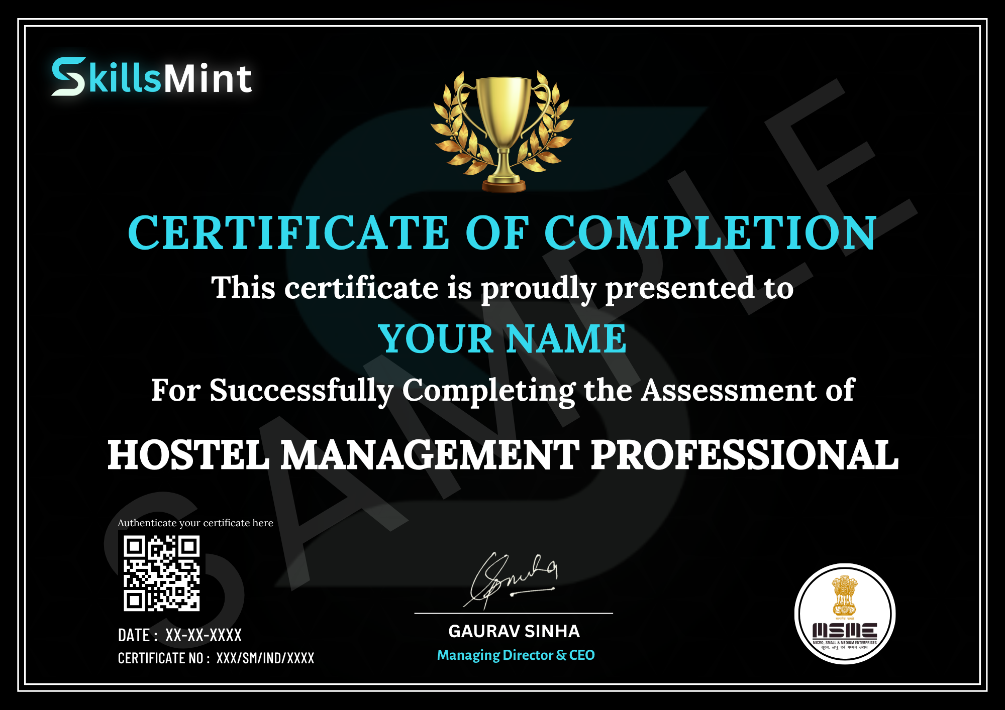 Sample certificate preview