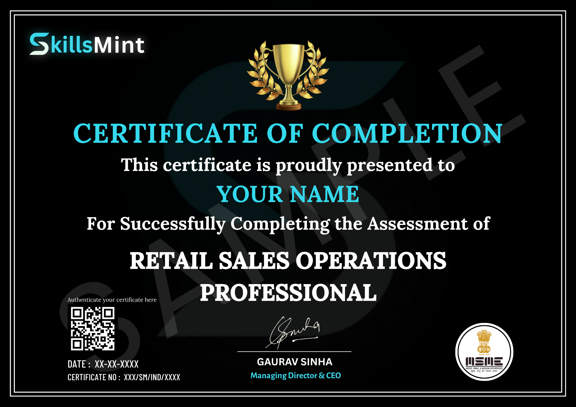 Sample certificate preview