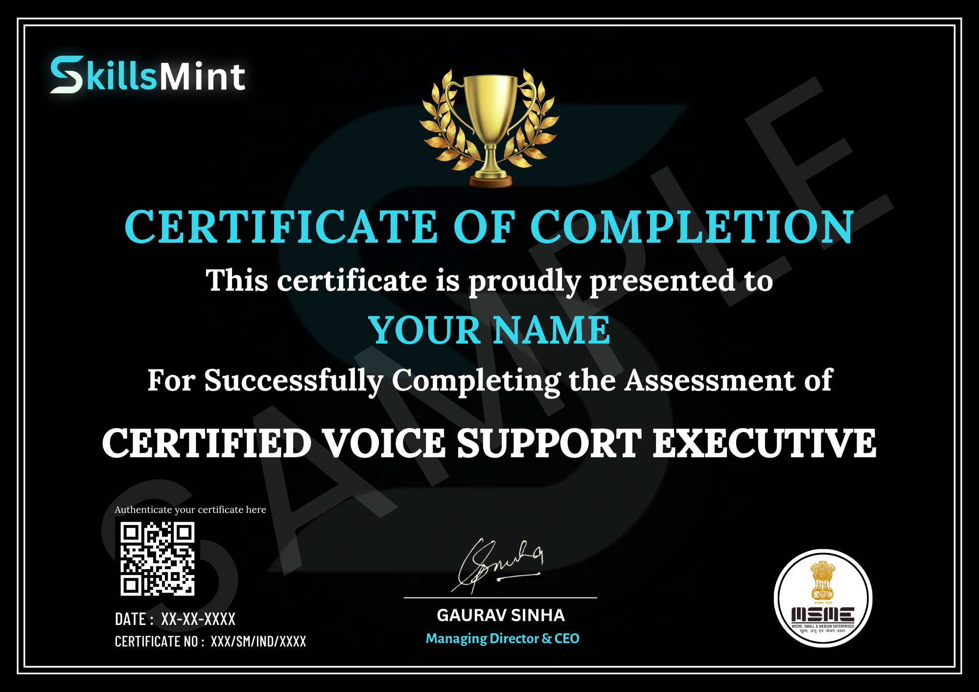 Sample certificate preview