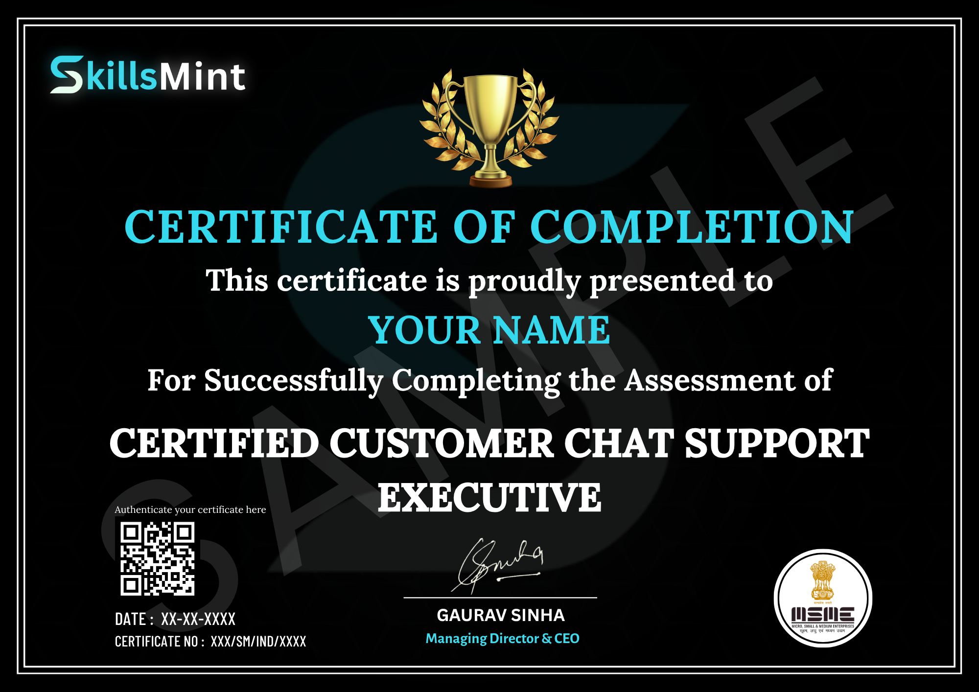Sample certificate preview