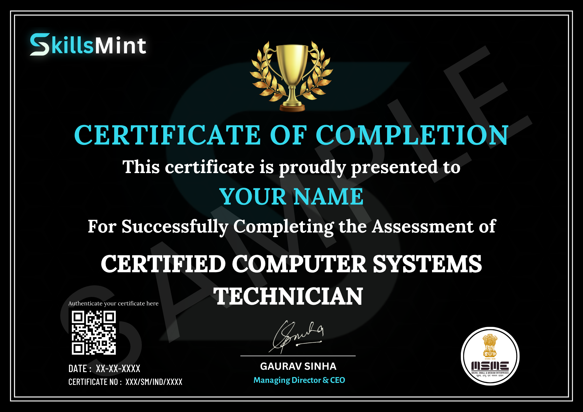 Sample certificate preview