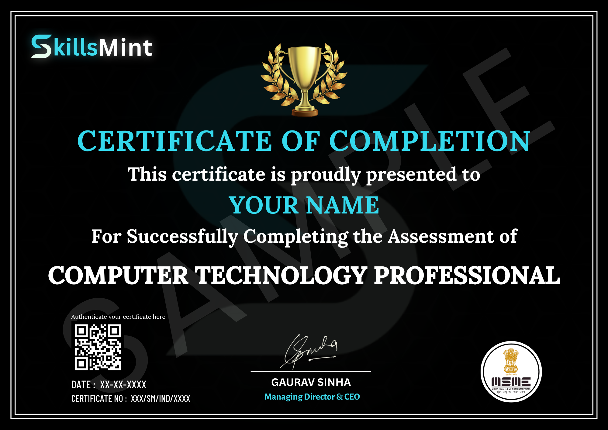 Sample certificate preview