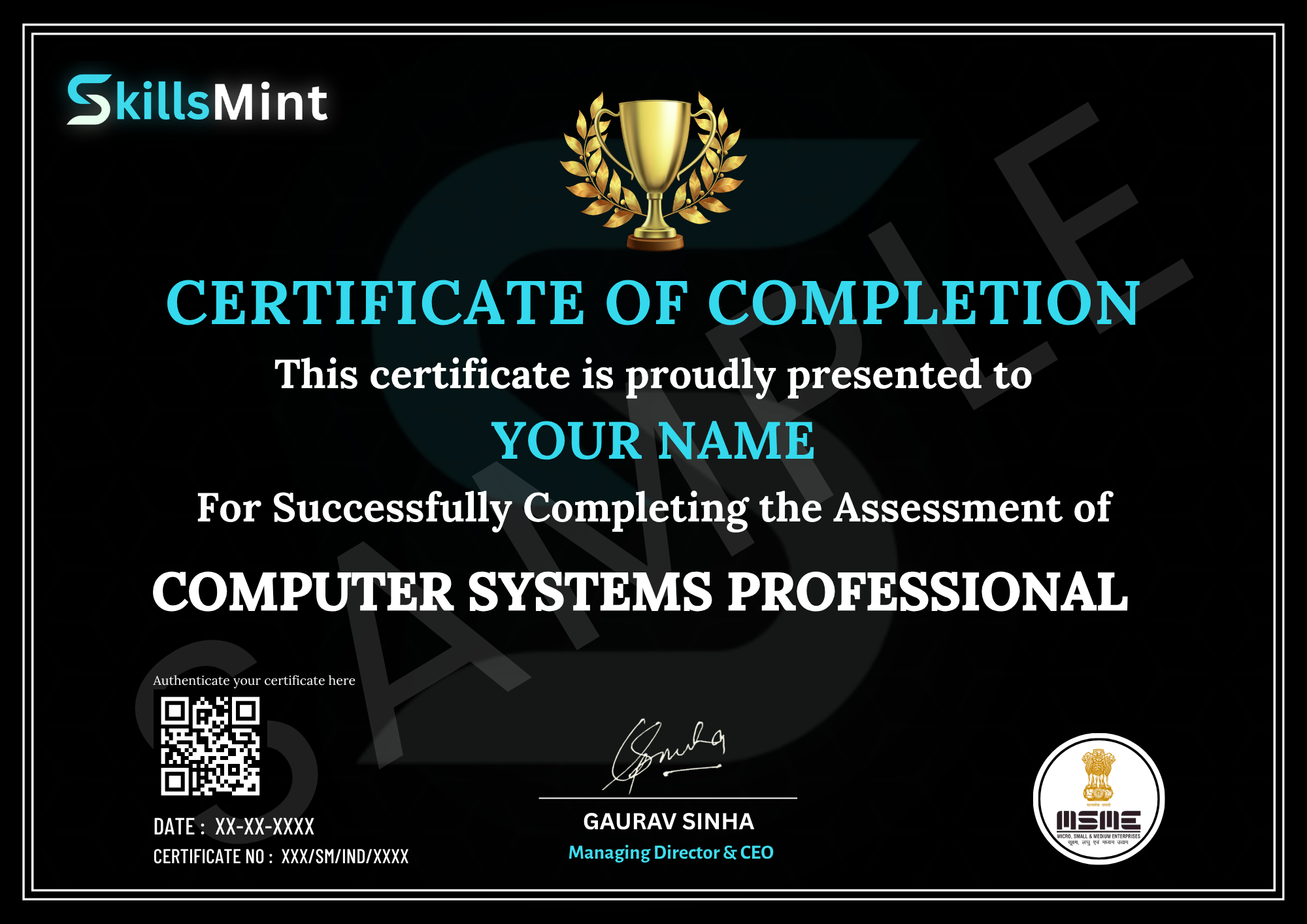 Sample certificate preview