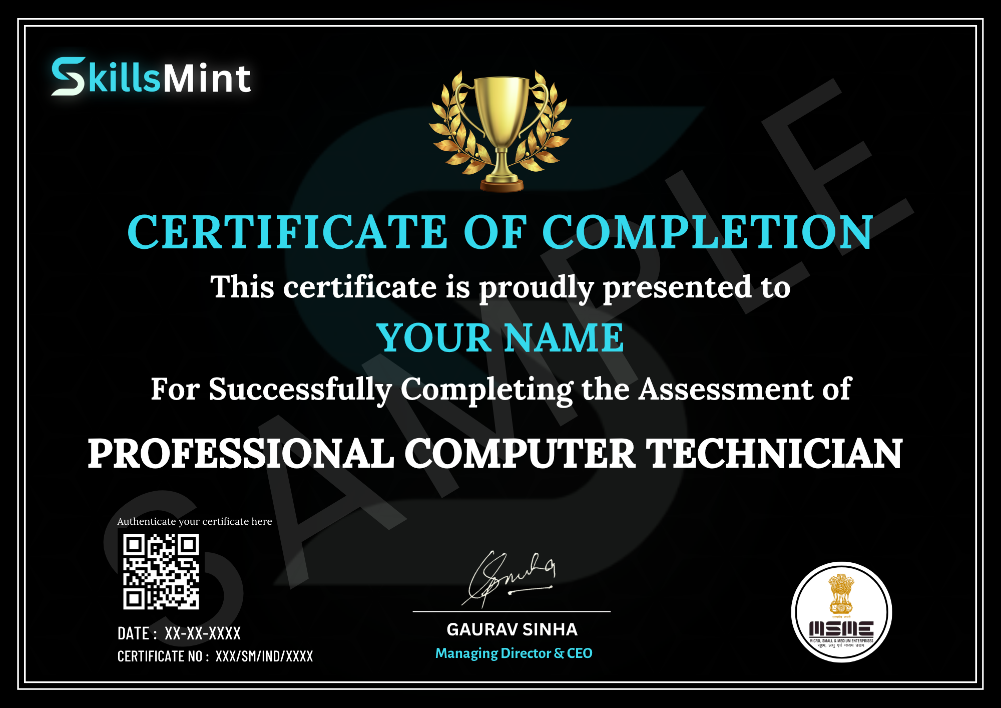 Sample certificate preview