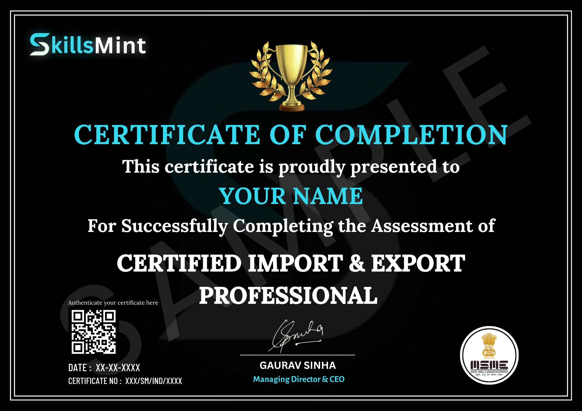 Sample certificate preview