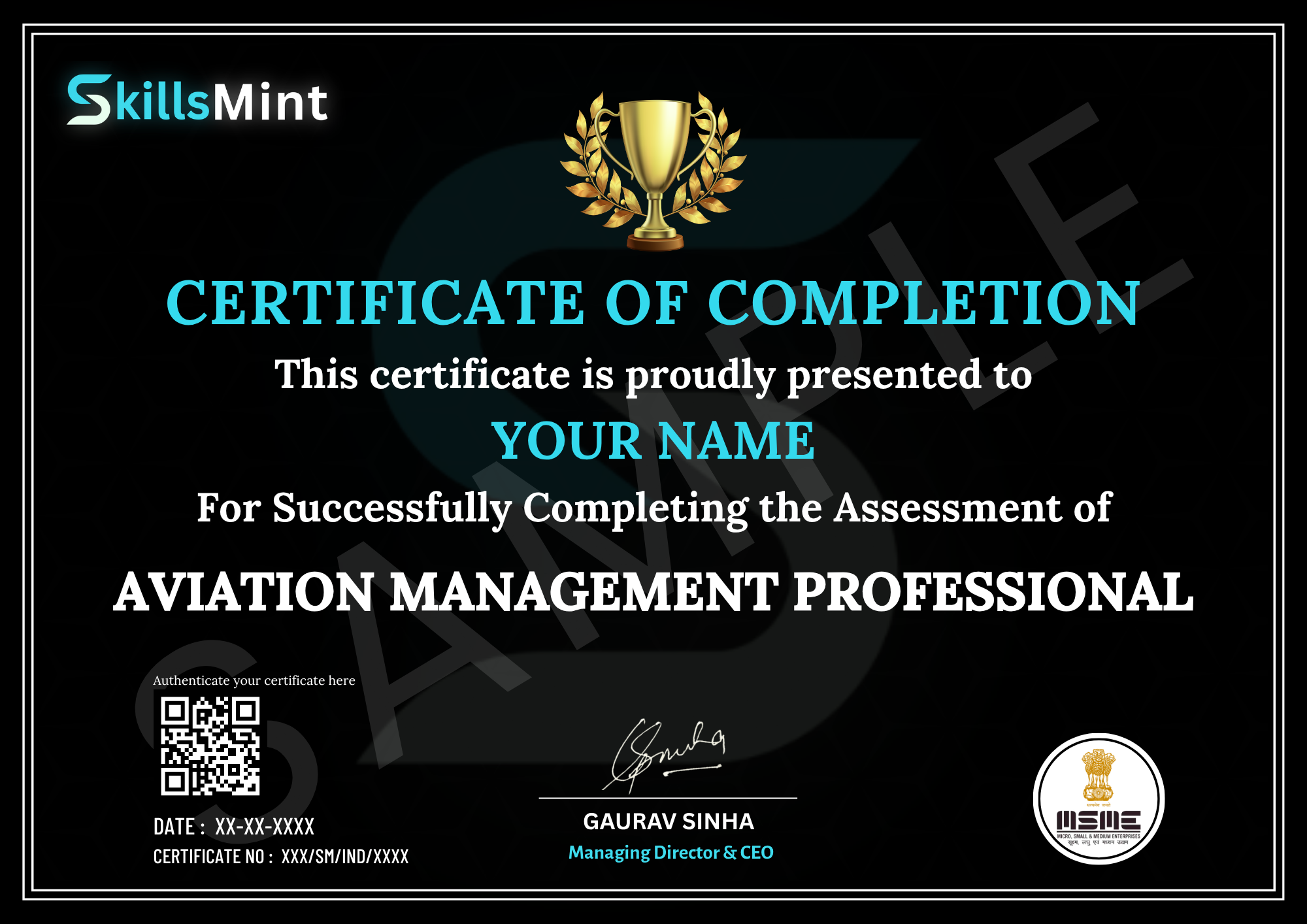 Sample certificate preview