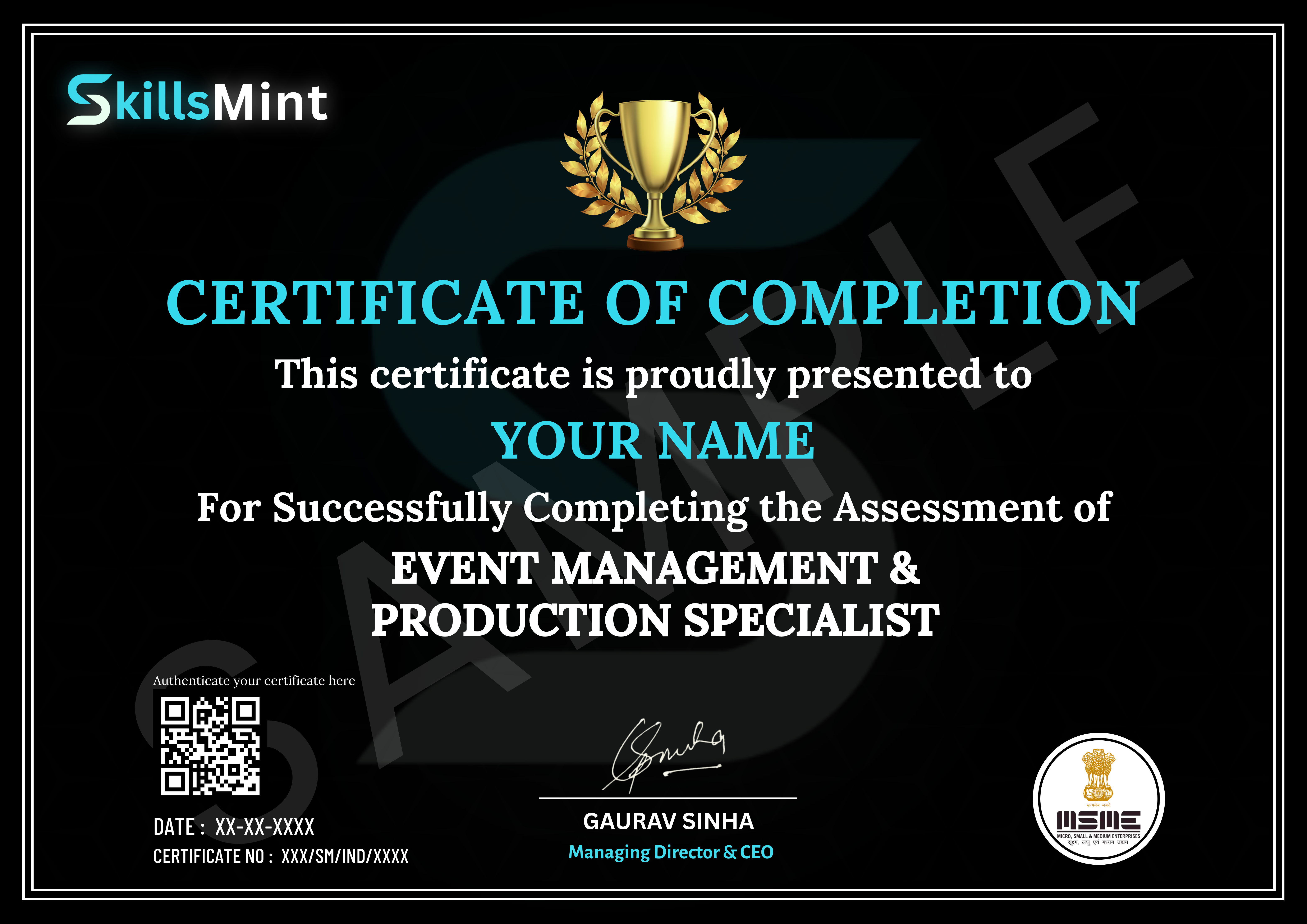 Sample certificate preview