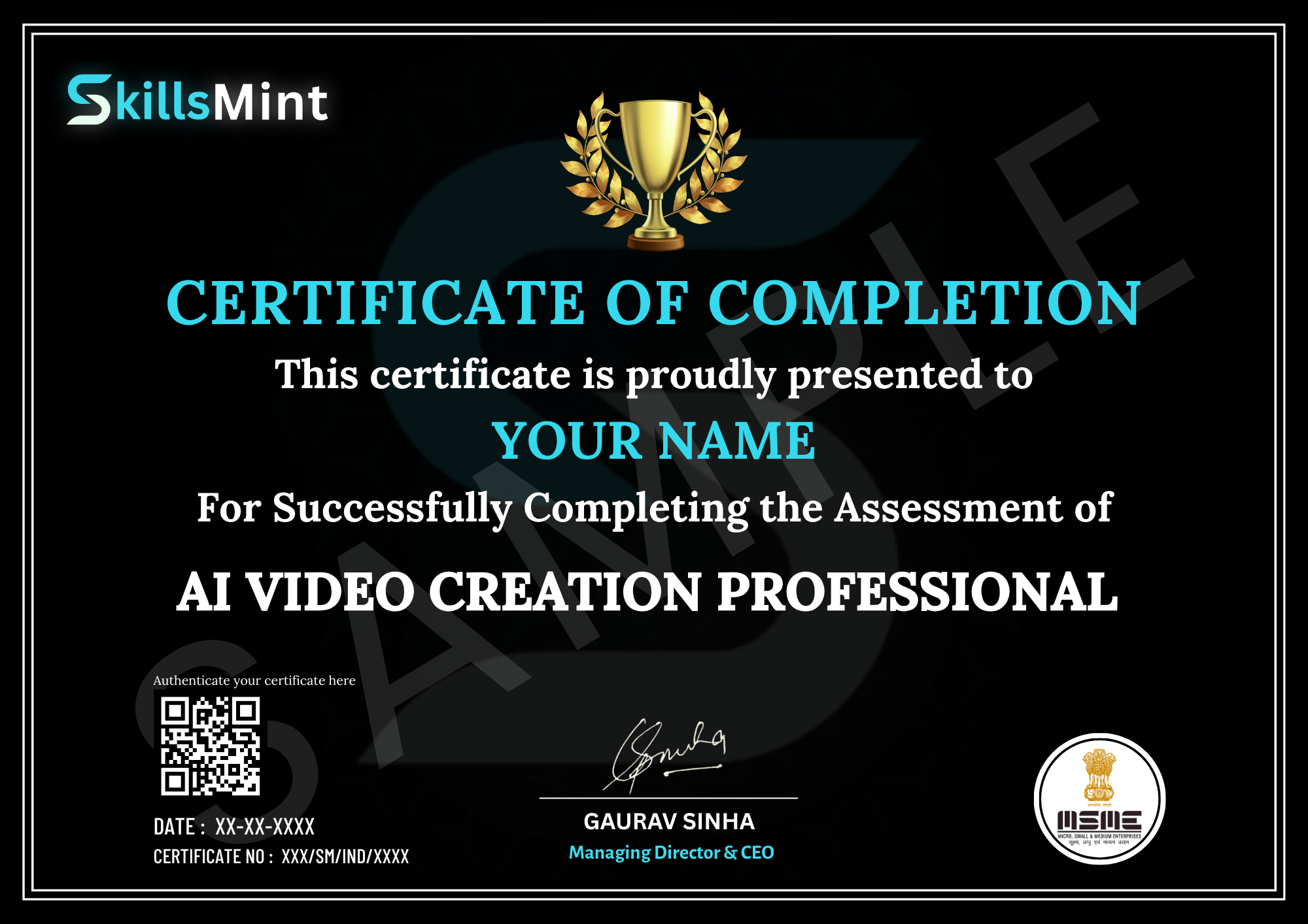 Sample certificate preview