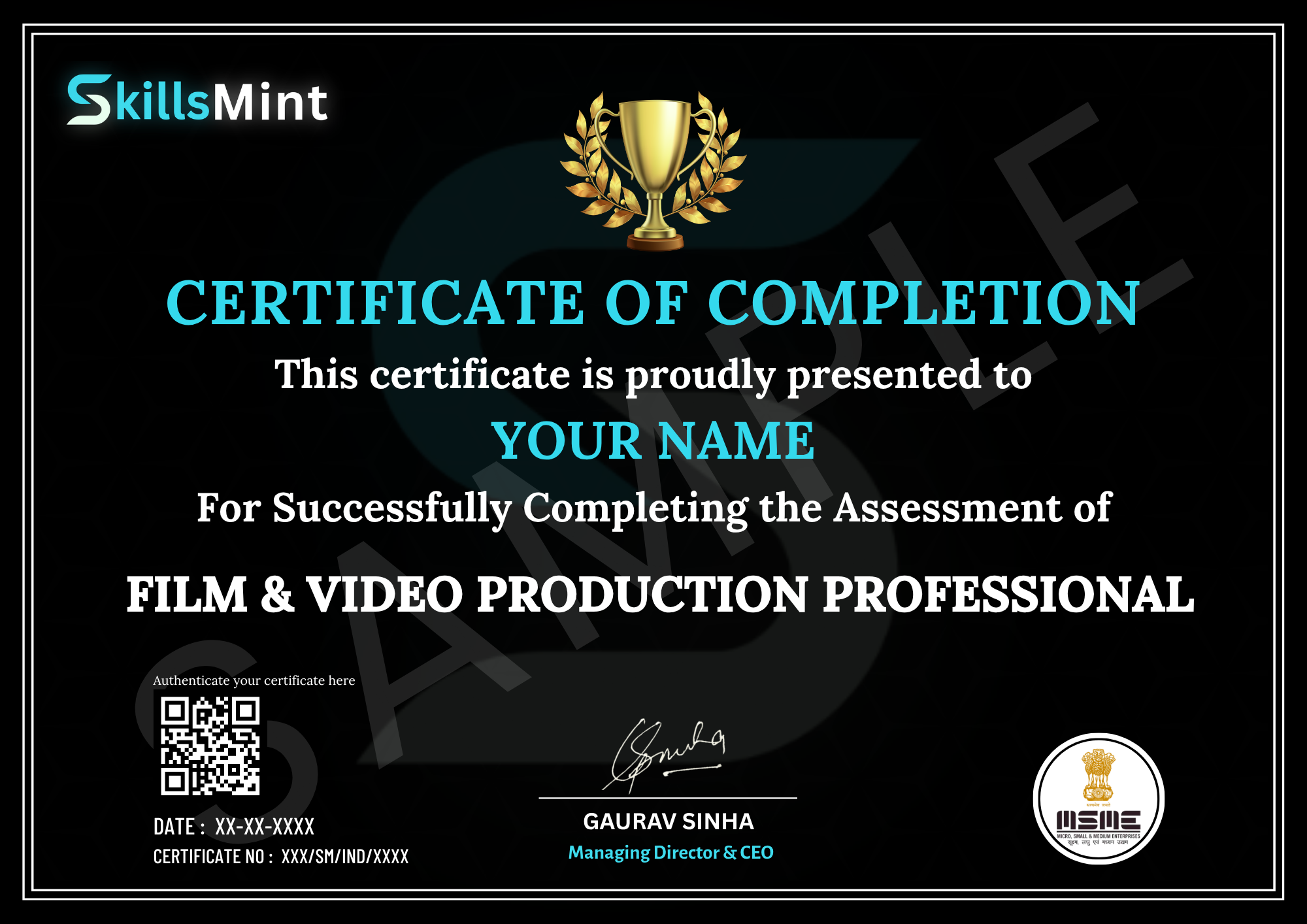 Sample certificate preview