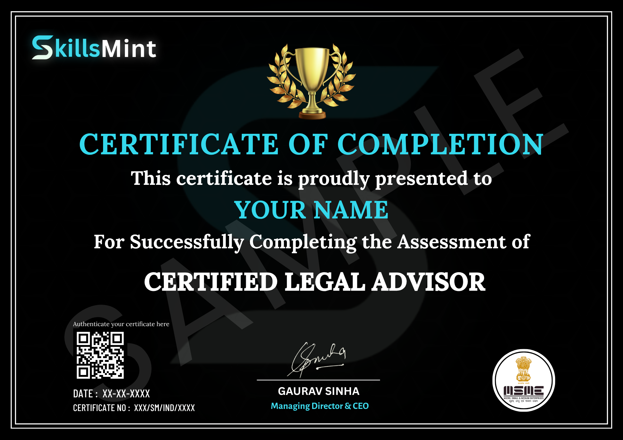 Sample certificate preview